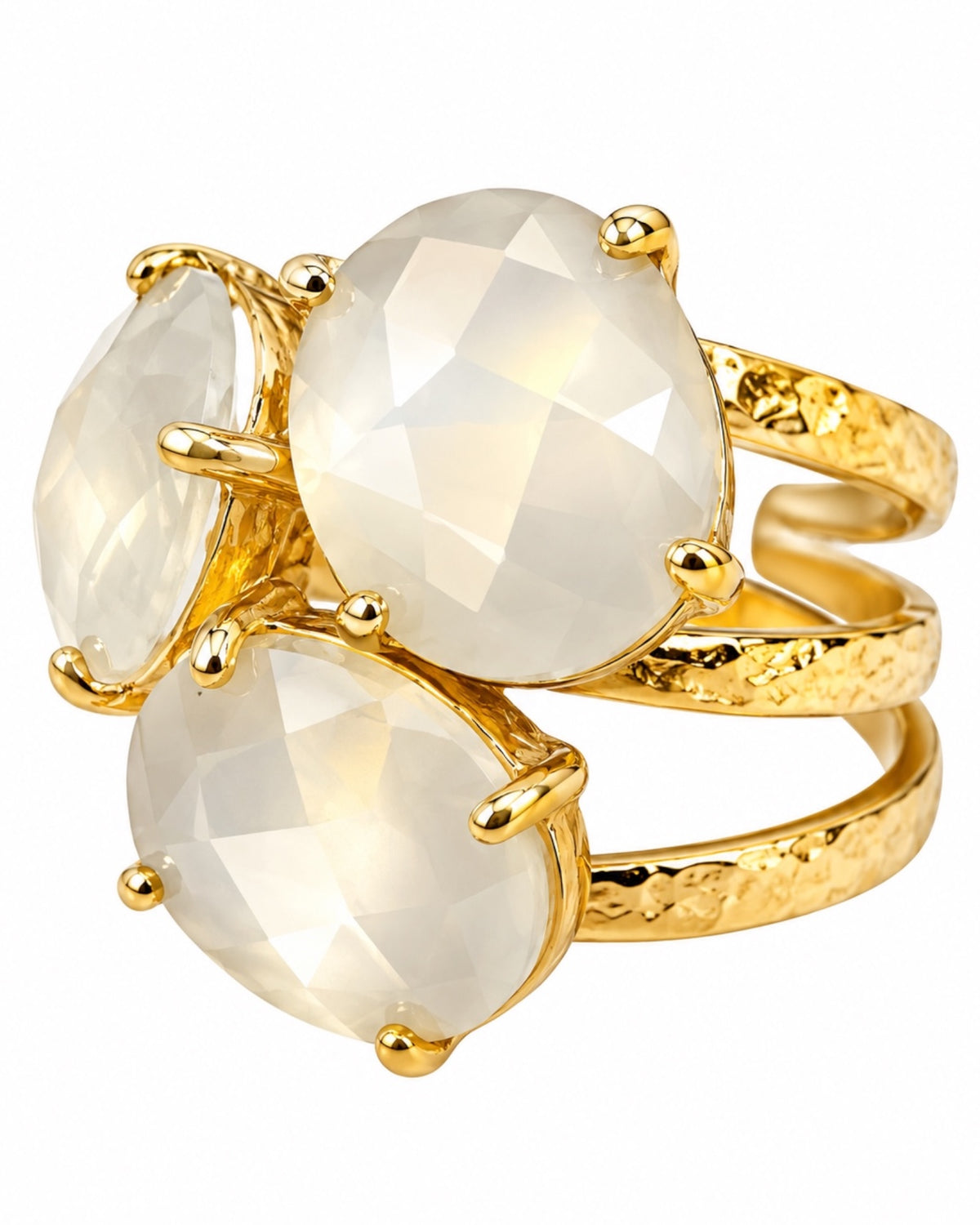 Gold-plated silver ring with gemstones.