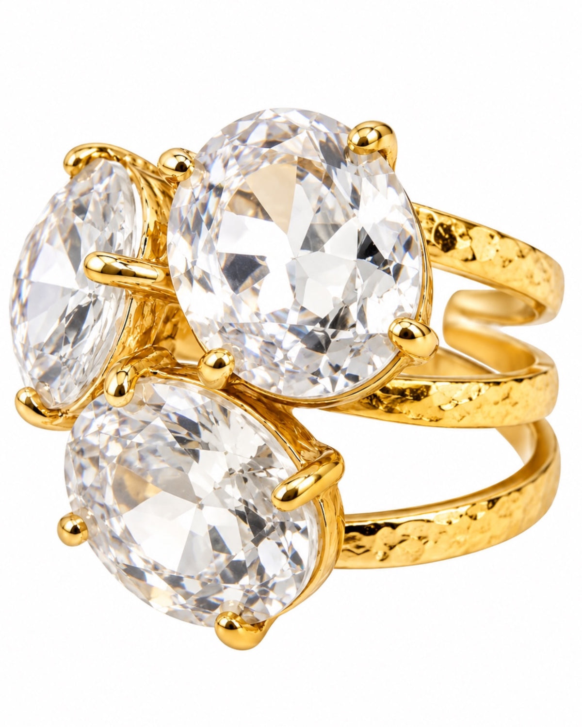 Gold-plated silver ring with gemstones.