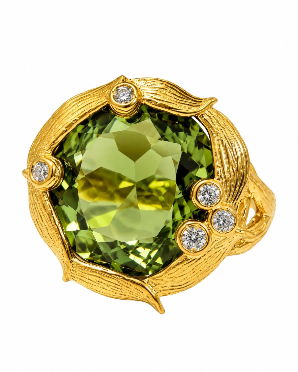 Anel Verde em Prata Dourada