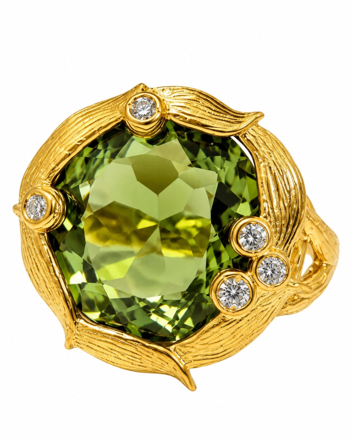 Anel Verde em Prata Dourada