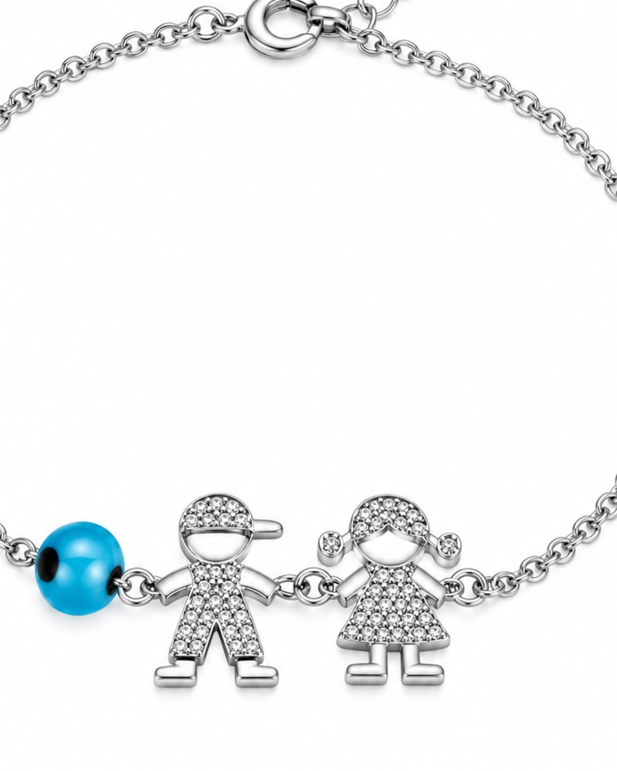 Pulseira com Menino e Menina em Prata