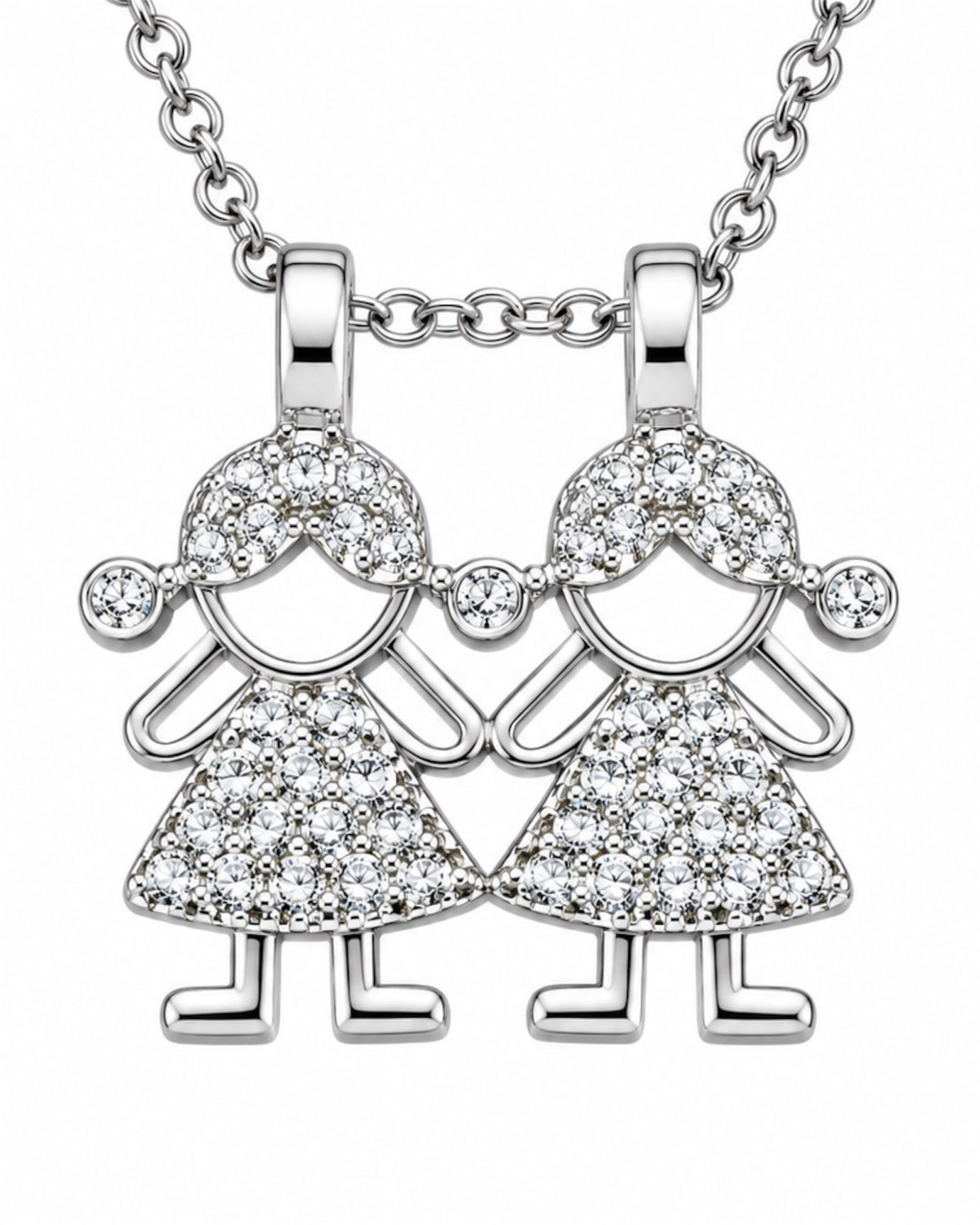 Necklace with Two Girls in Silver