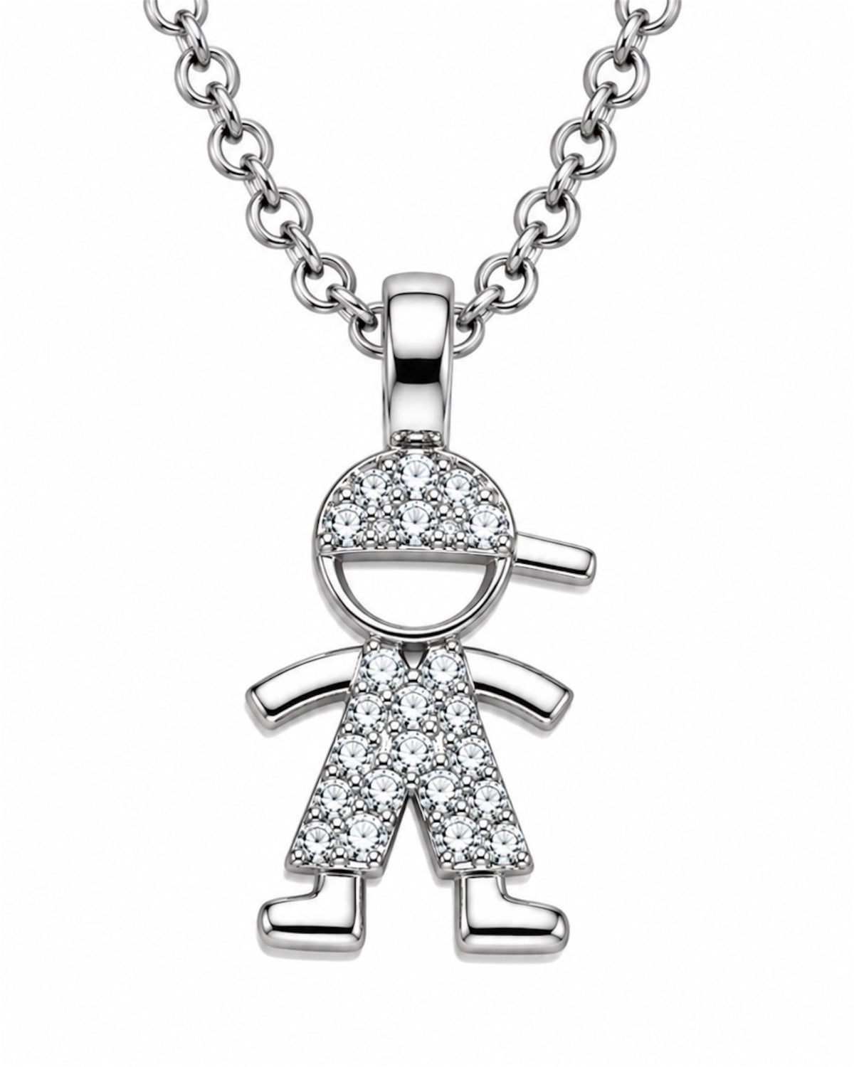 Silver necklace with boy design.