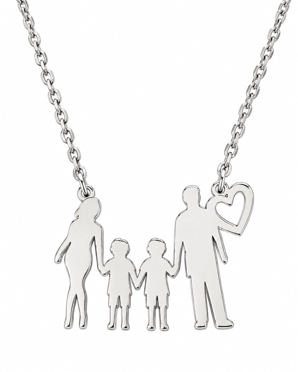 Family Necklace with Heart in Silver