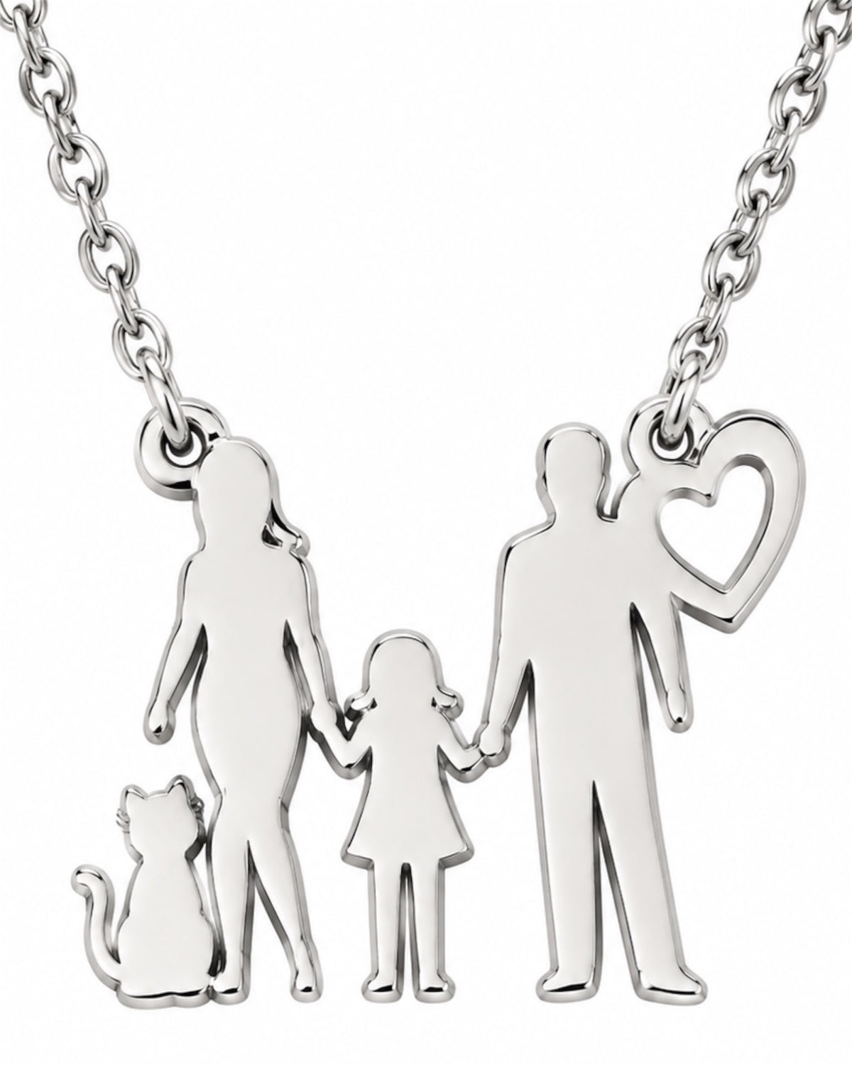 Family Necklace with Heart in Silver