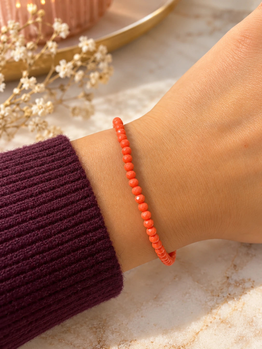 18 - Pulseira Pedras Laranja com Prata