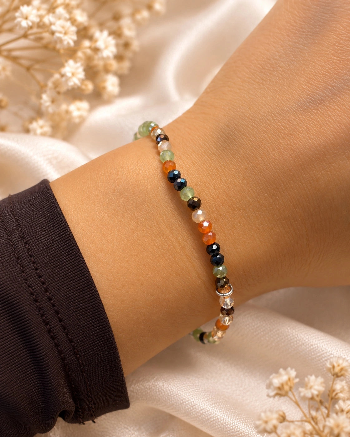 4 - Pulseira Pedras Tons de Outono com Prata