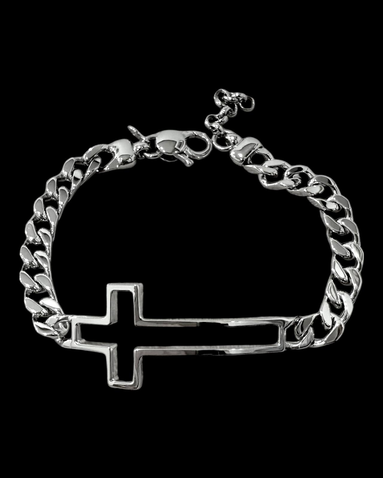Pulseira Corrente com Cruz em Prata 925% para homem, com cruz central e corrente masculina.