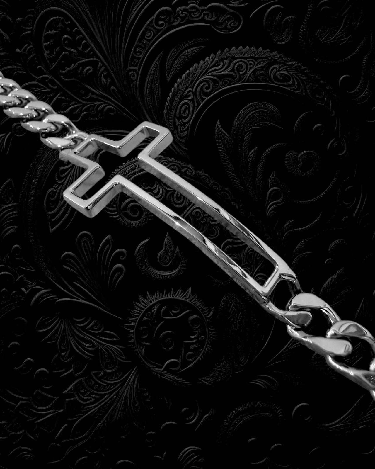 Pulseira Corrente com Cruz em Prata - Homem