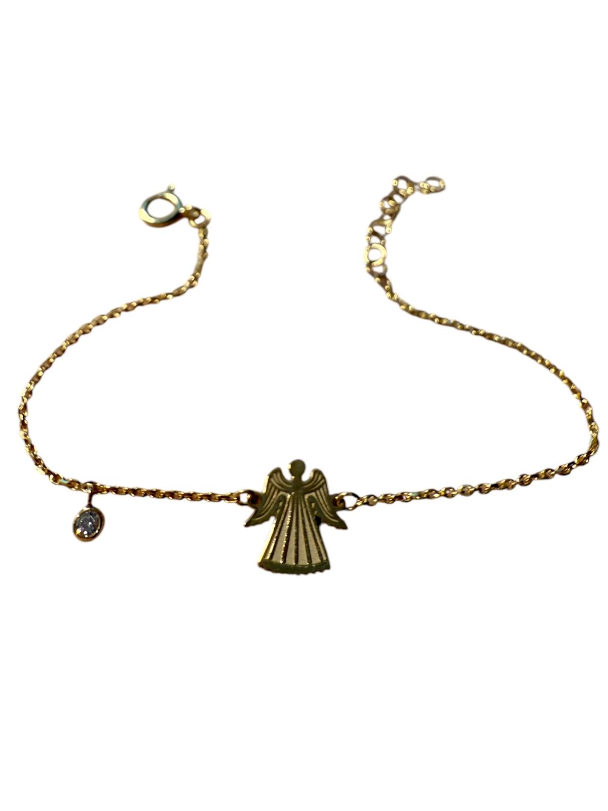 Pulseira Anjo em Prata Dourada 925%, com anjo trabalhado e asas que representam leveza e liberdade.