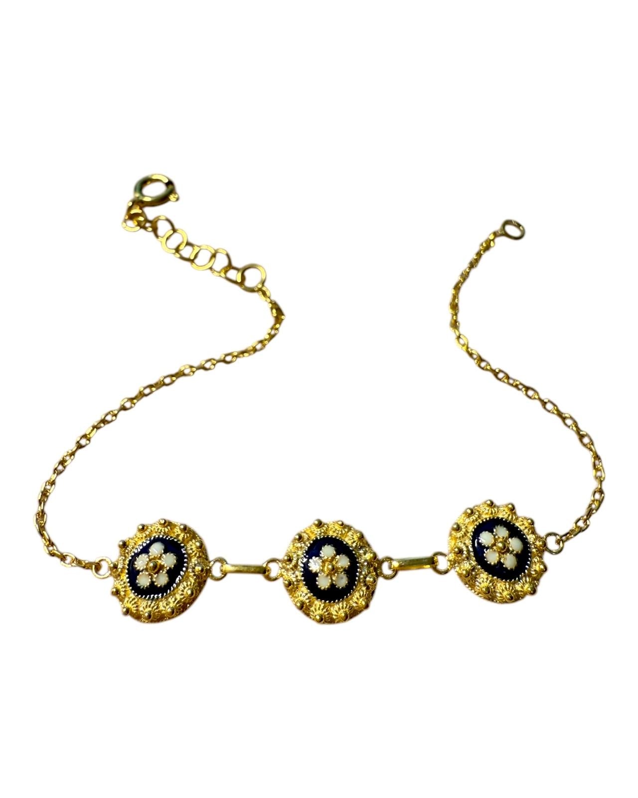 Pulseira Caramujos Azuis em Prata Dourada