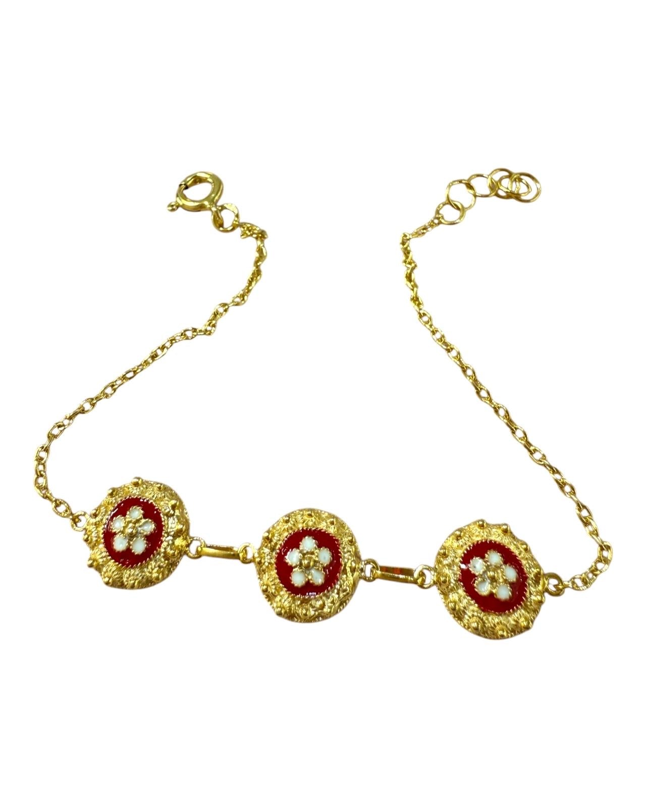 Pulseira Caramujo Vermelha em Prata Dourada 925%, com esmalte vermelho, inspirada na tradição portuguesa. Feita em Portugal.