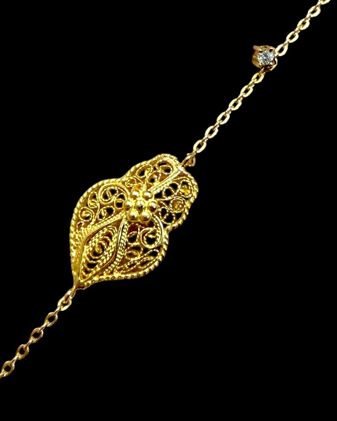 Pulseira Coração de Viana com Brilhante em Ouro