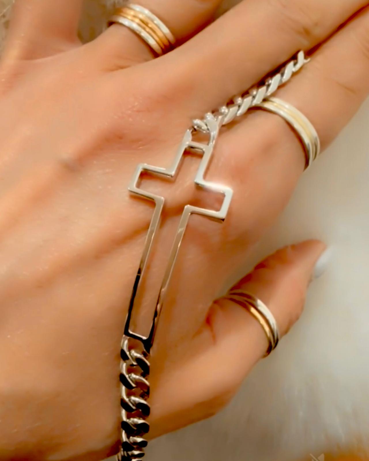 Pulseira Corrente com Cruz em Prata - Homem