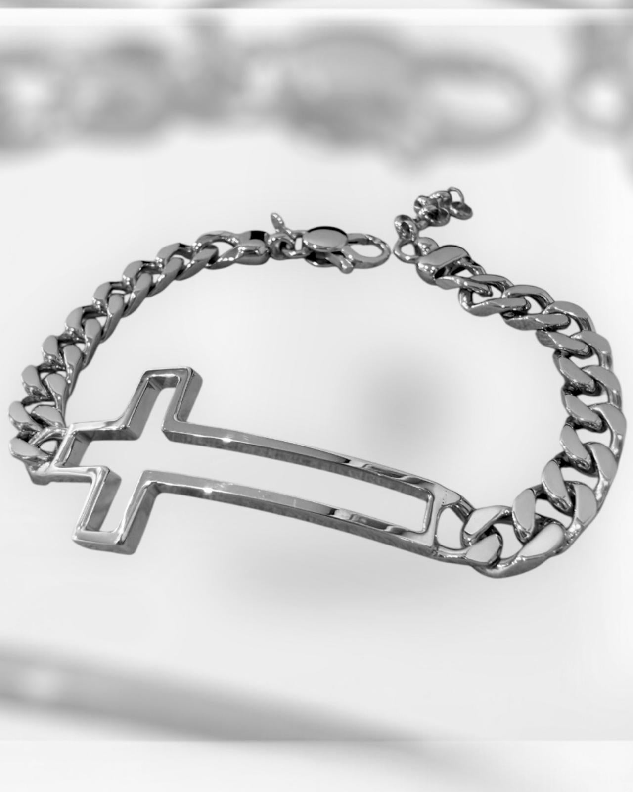 Pulseira Corrente com Cruz em Prata - Homem
