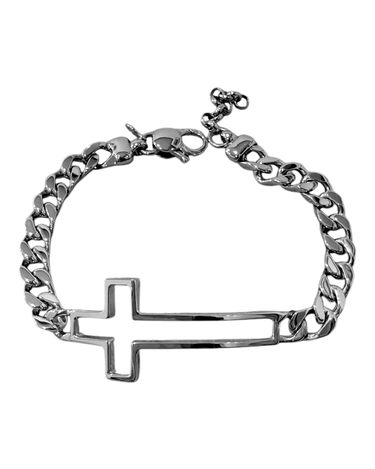 Pulseira Corrente com Cruz em Prata - Homem