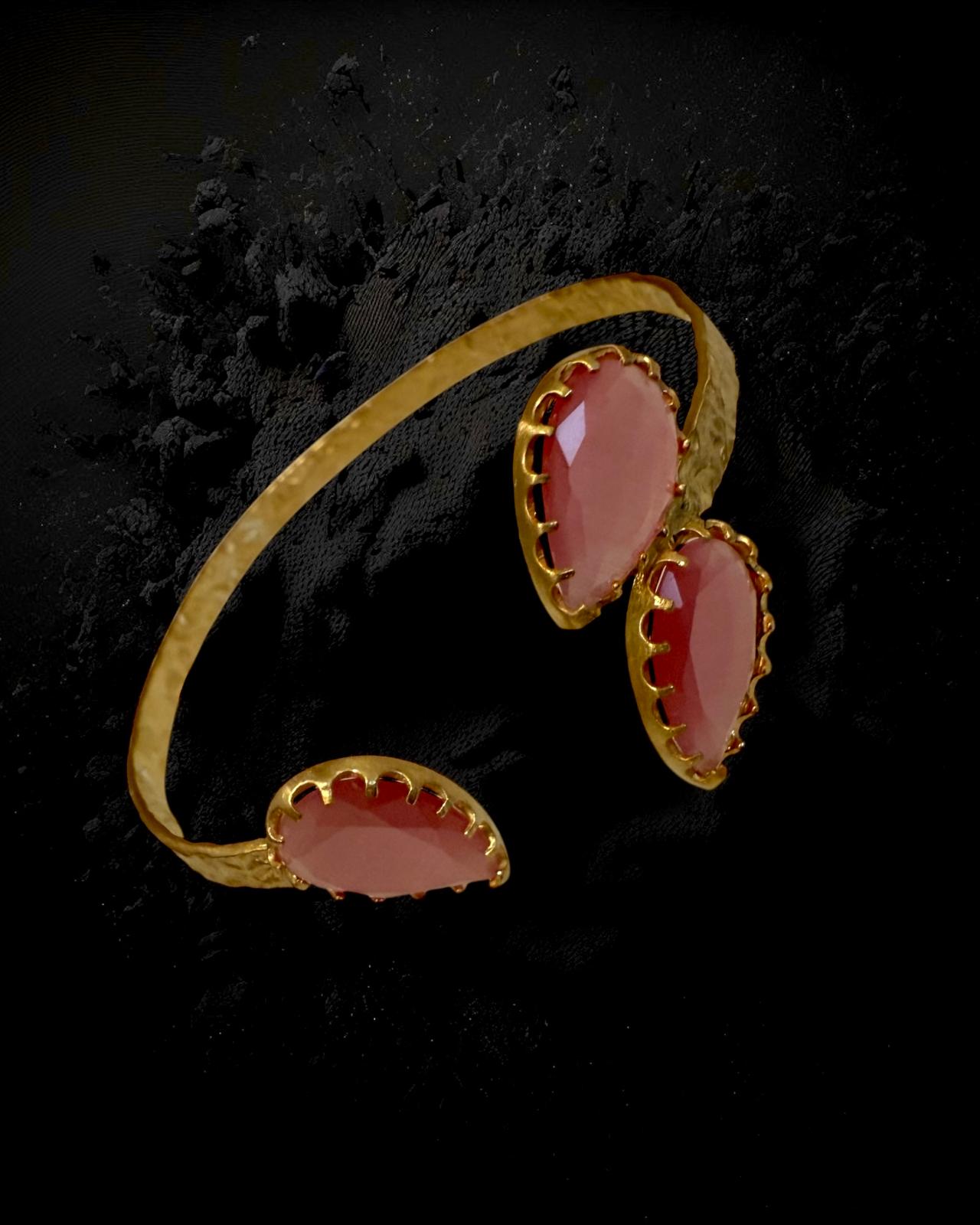 Pulseira Gotas Cor-de-Rosa em Prata Dourada