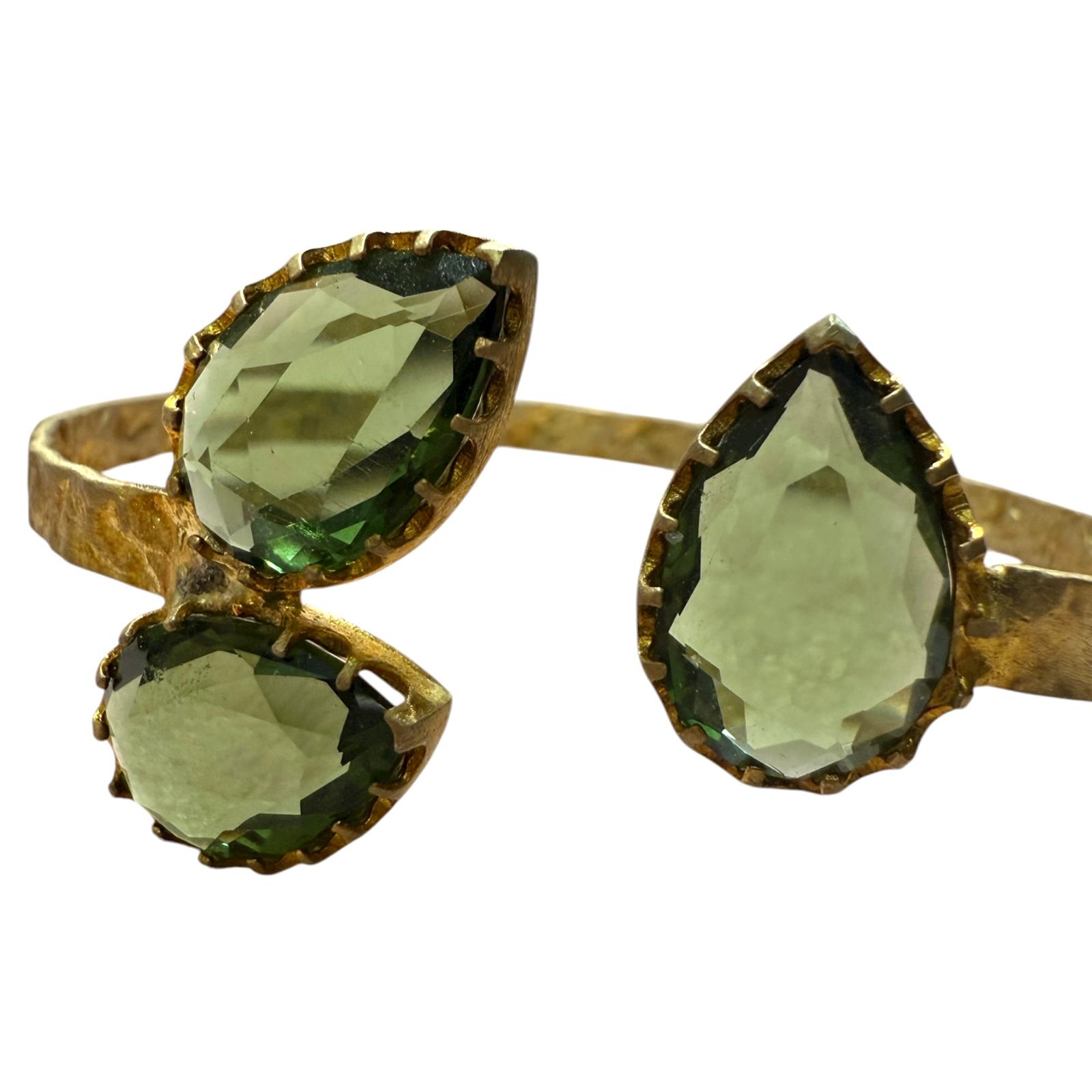 Pulseira Gotas Verde Claro em Prata Dourada