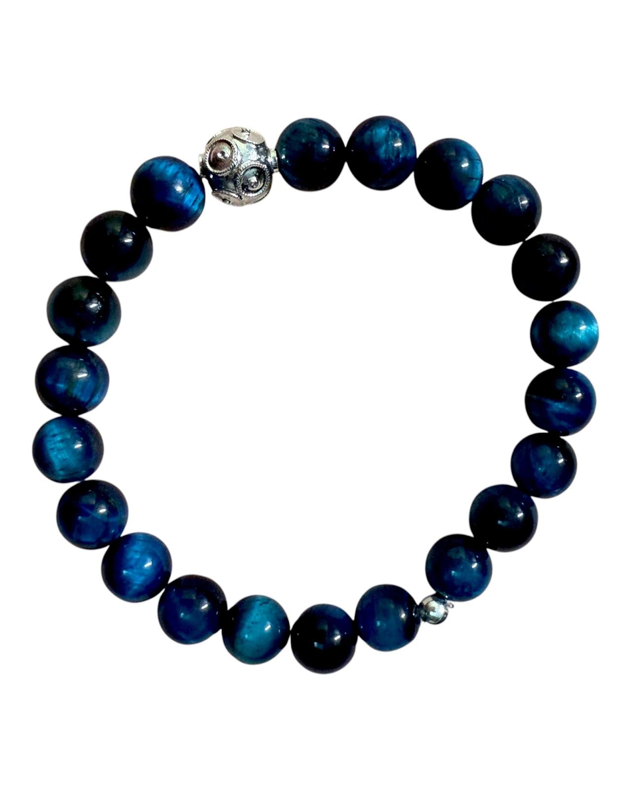 Pulseira Pedras Azuis com Conta de Viana em Prata