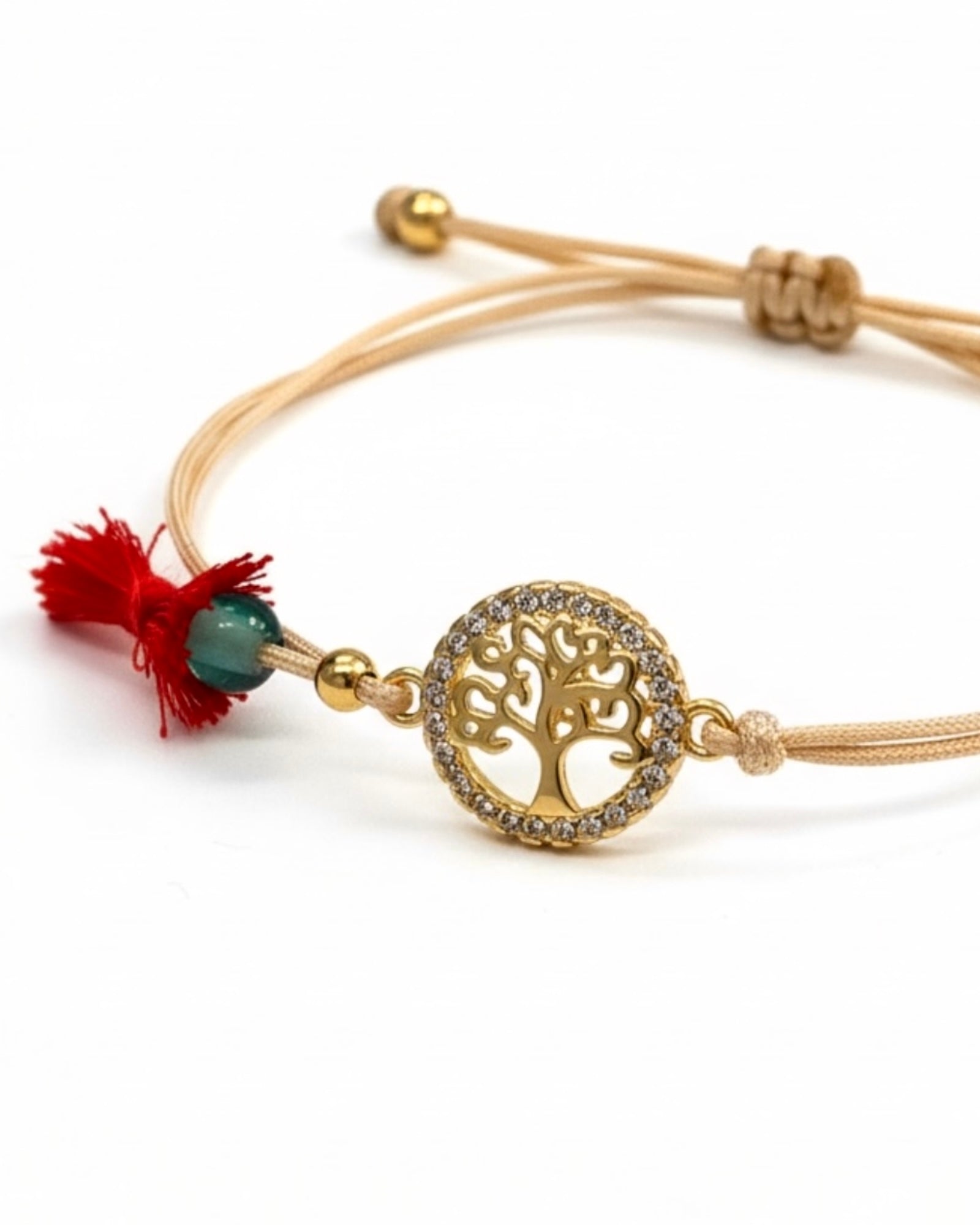 Pulseira Seda Árvore da Vida em Prata Dourada