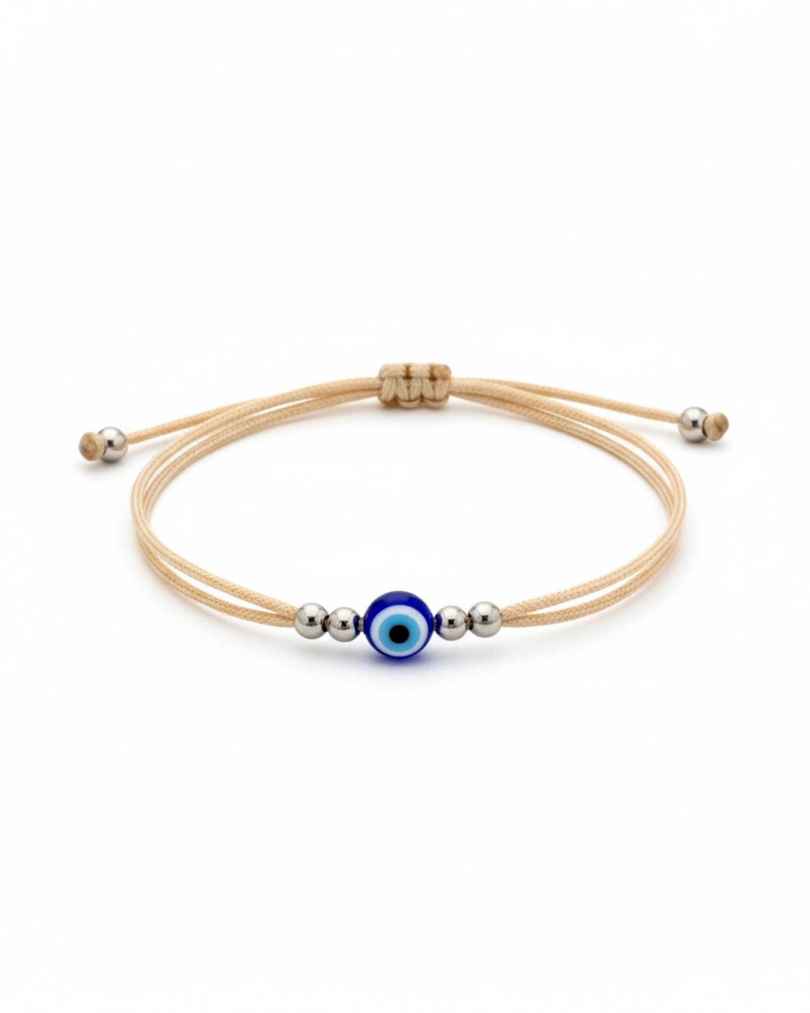 Pulseira Seda com Olho Azul em Prata