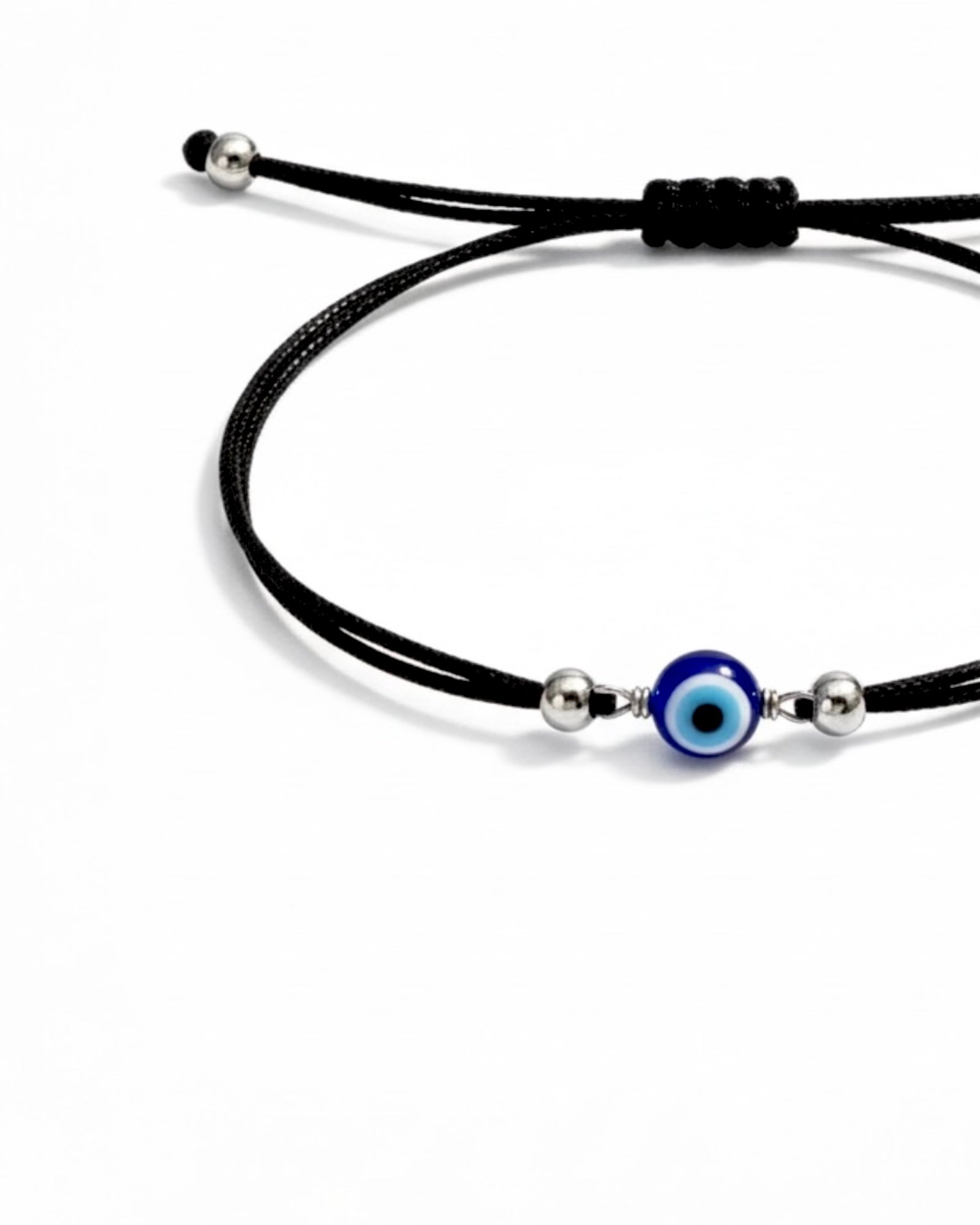 Pulseira Seda com Olho Azul em Prata
