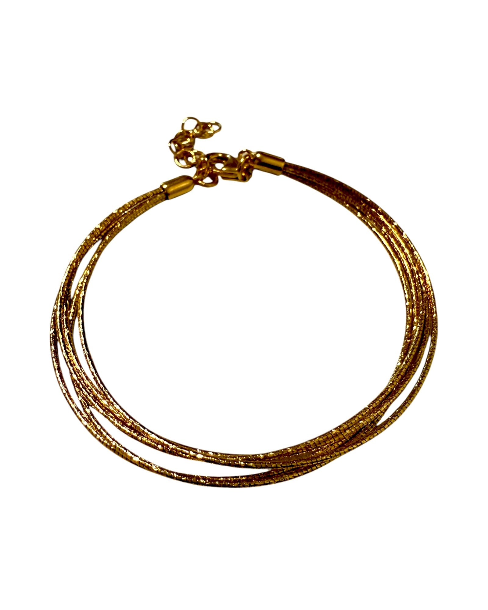 Pulseira Brilhante em Prata Dourada, composta por 5 fios separados, design elegante e moderno.
