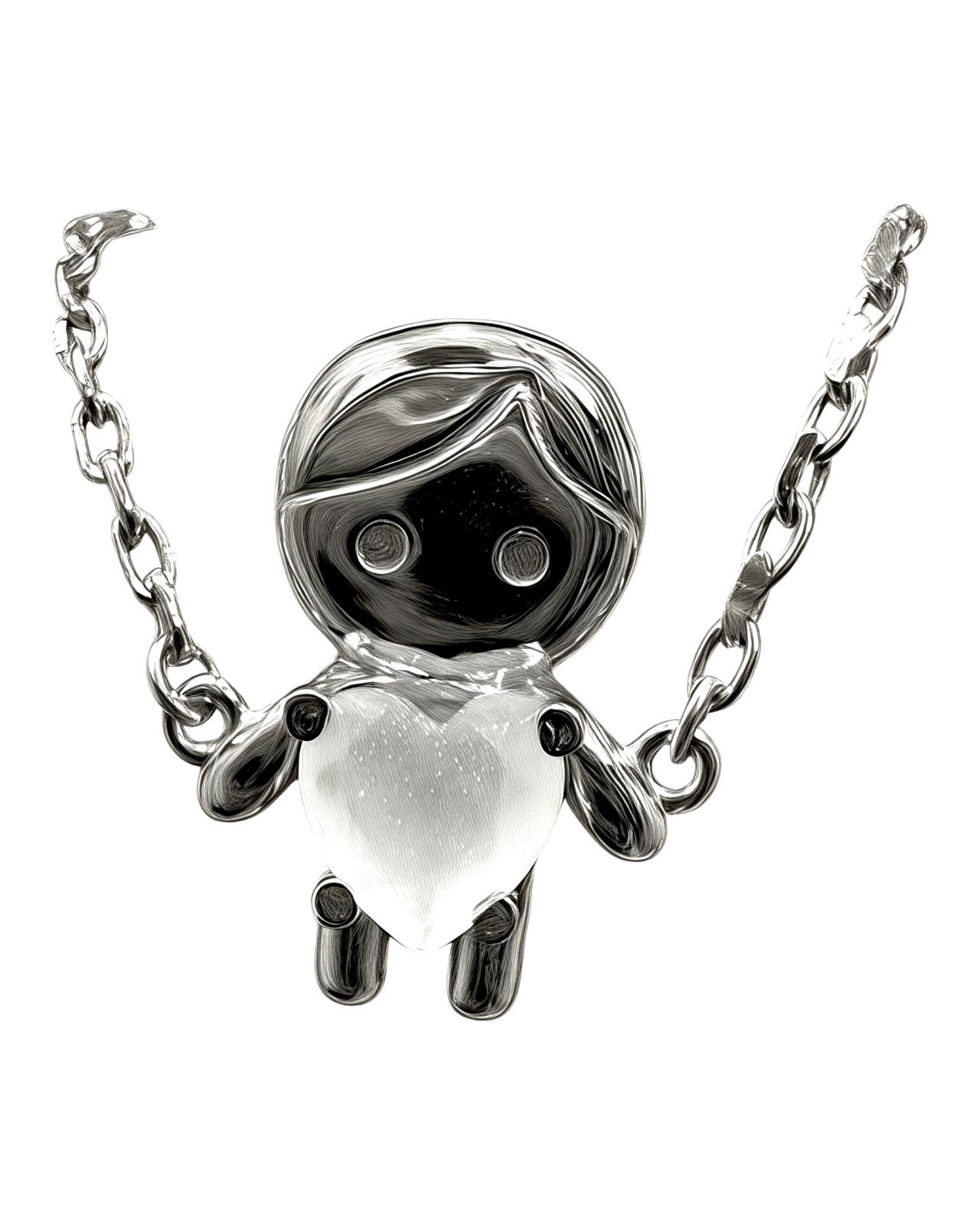 Silver bracelet with boy design and white hearts.