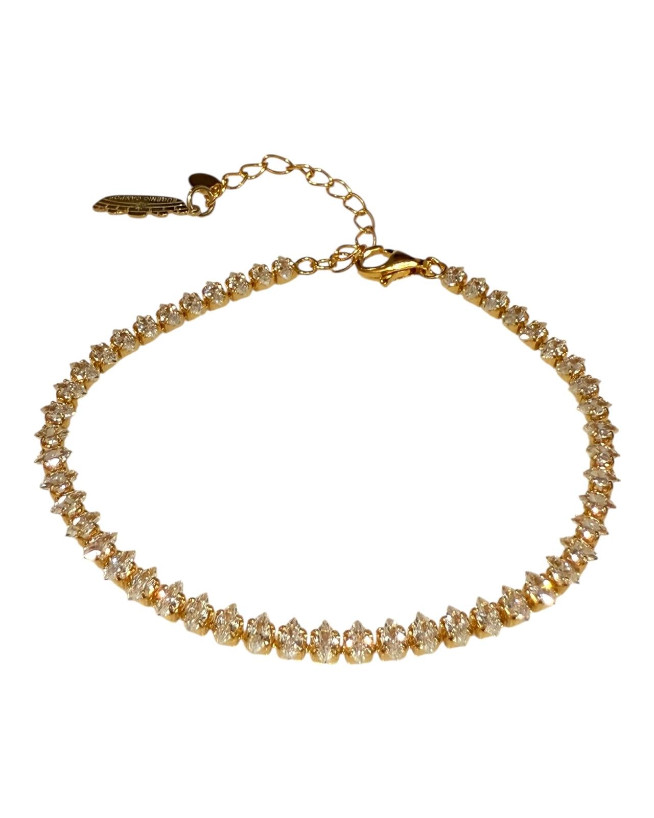 Pulseira com Brilho Oval em Prata Dourada