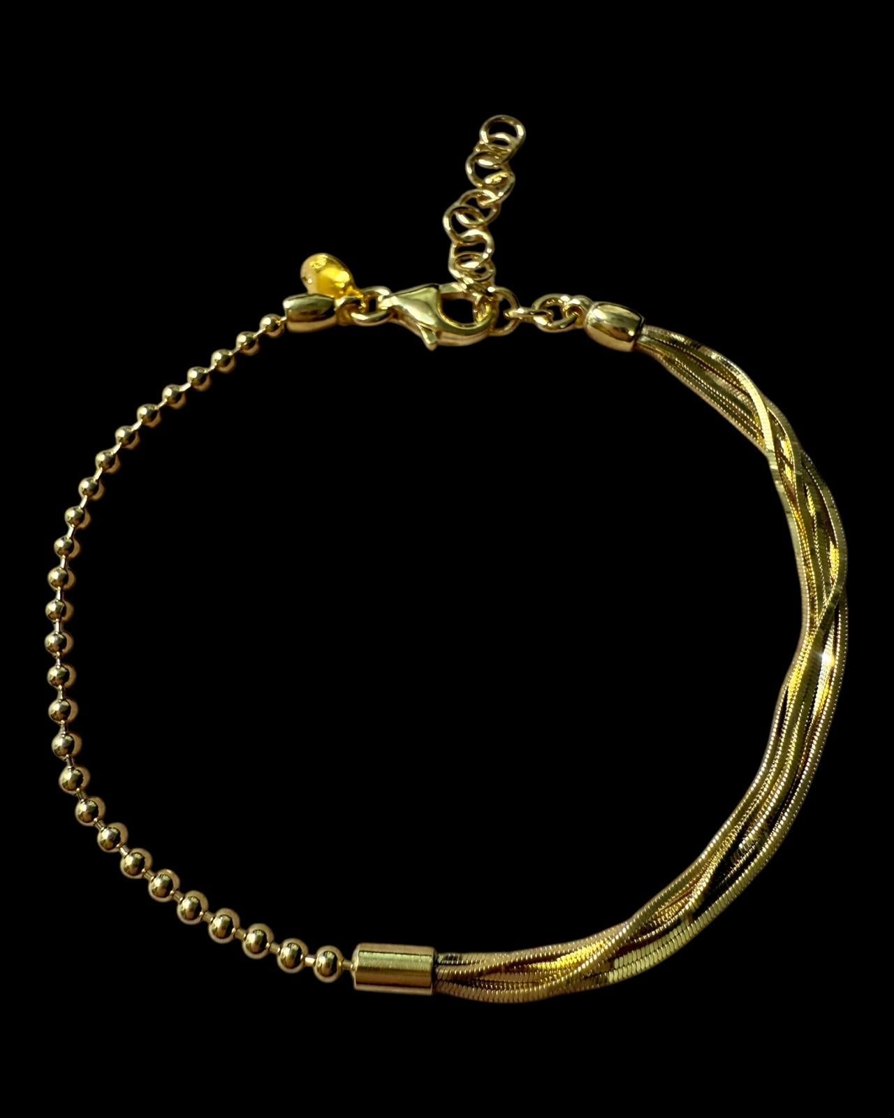 Pulseira com Duas Malhas em Prata Dourada