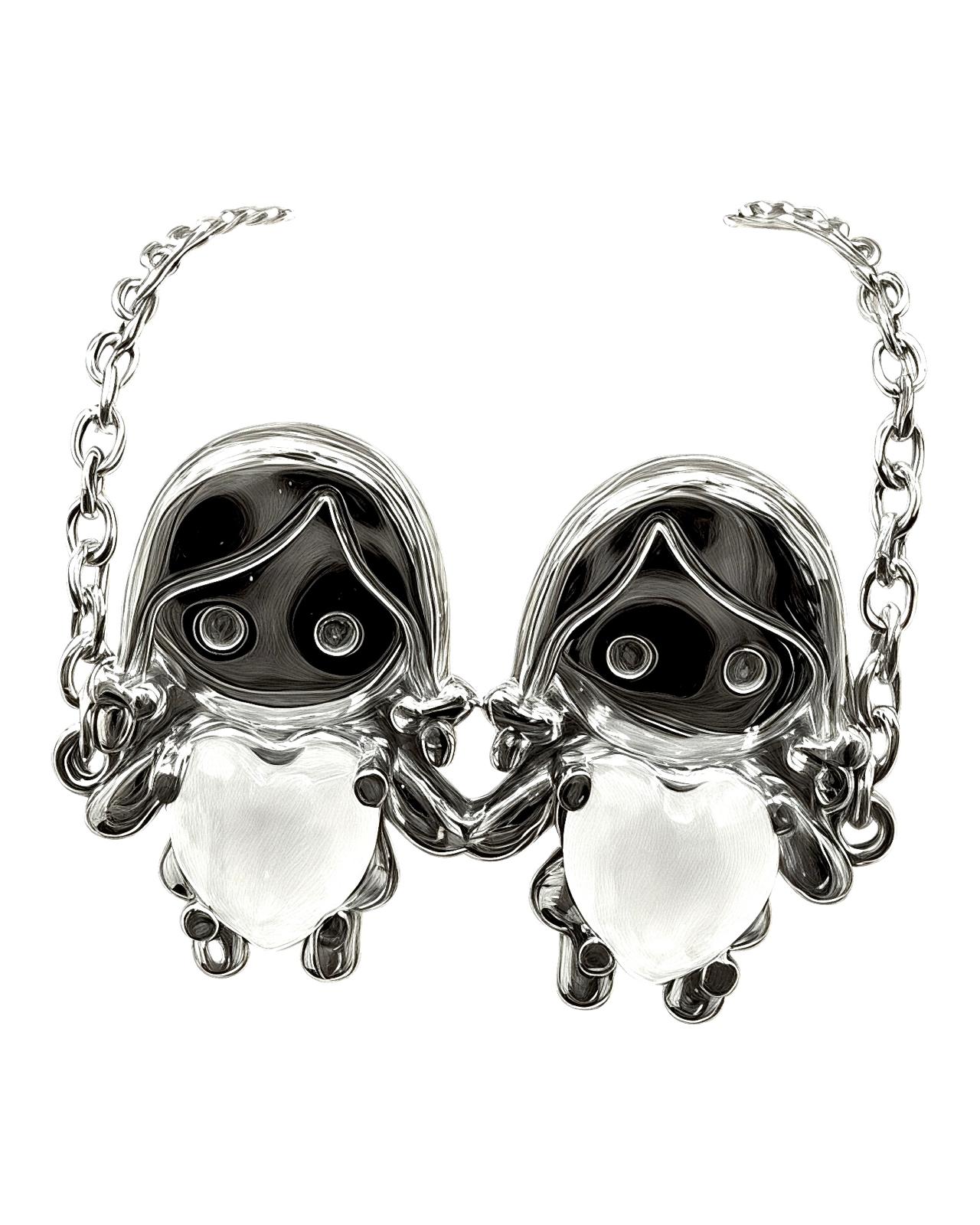 Bracelet with Two Girls, Silver with White Hearts