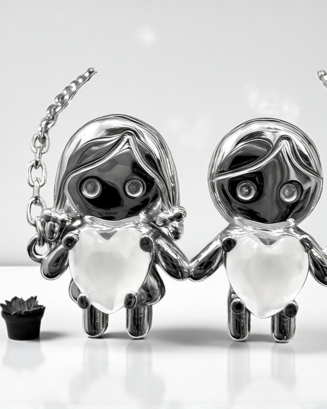 Bracelet with Boy and Girl in Silver with White Hearts