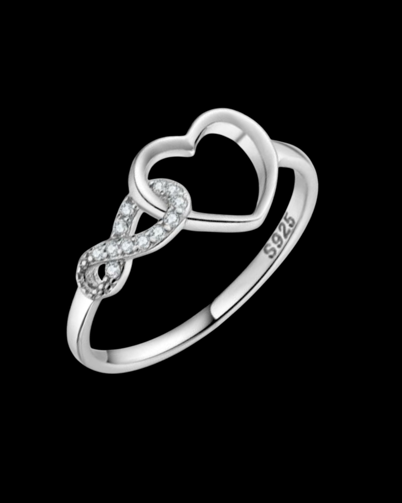 Heart and Infinity Ring in Silver