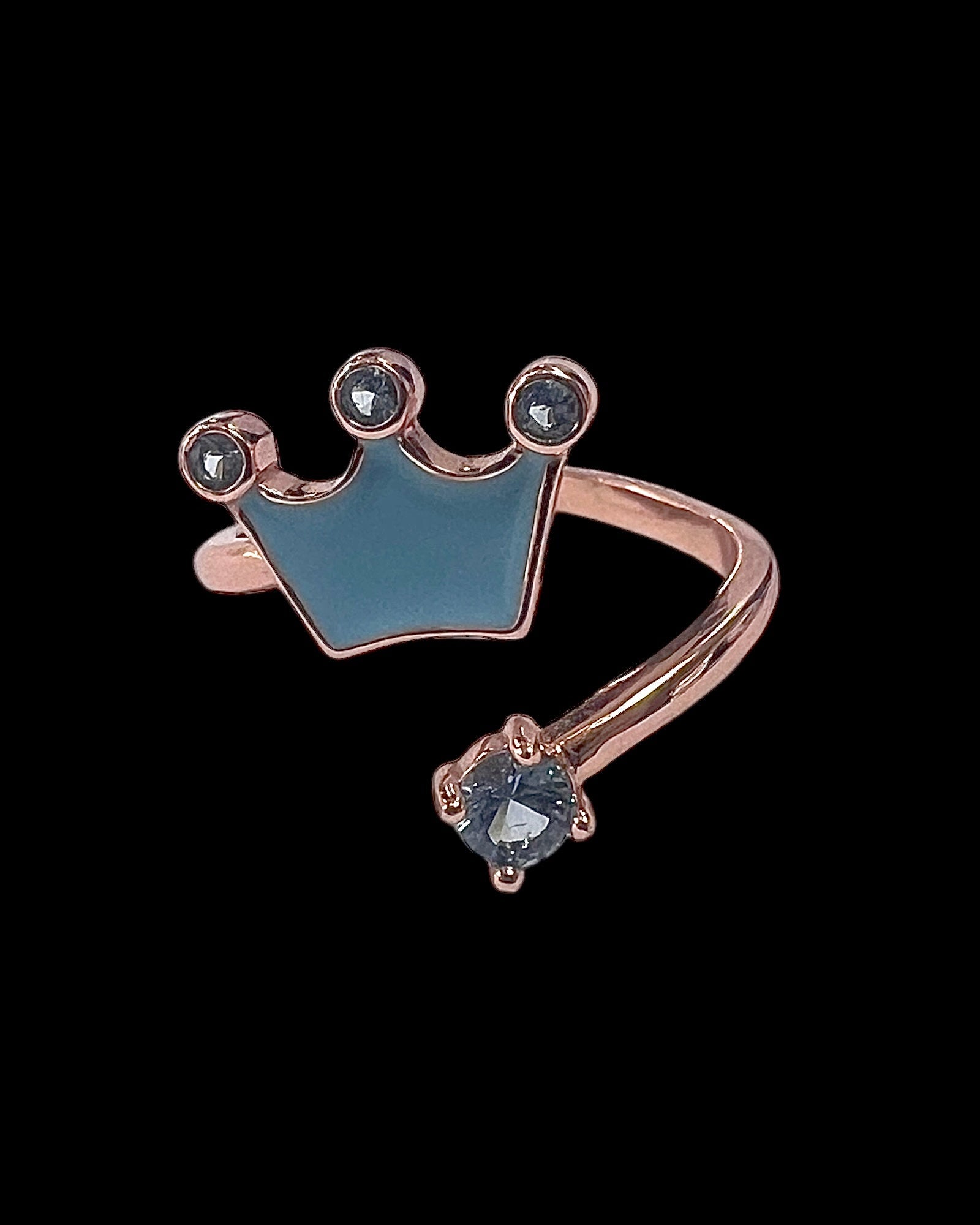 Anel Coroa Azul em Prata Rosa