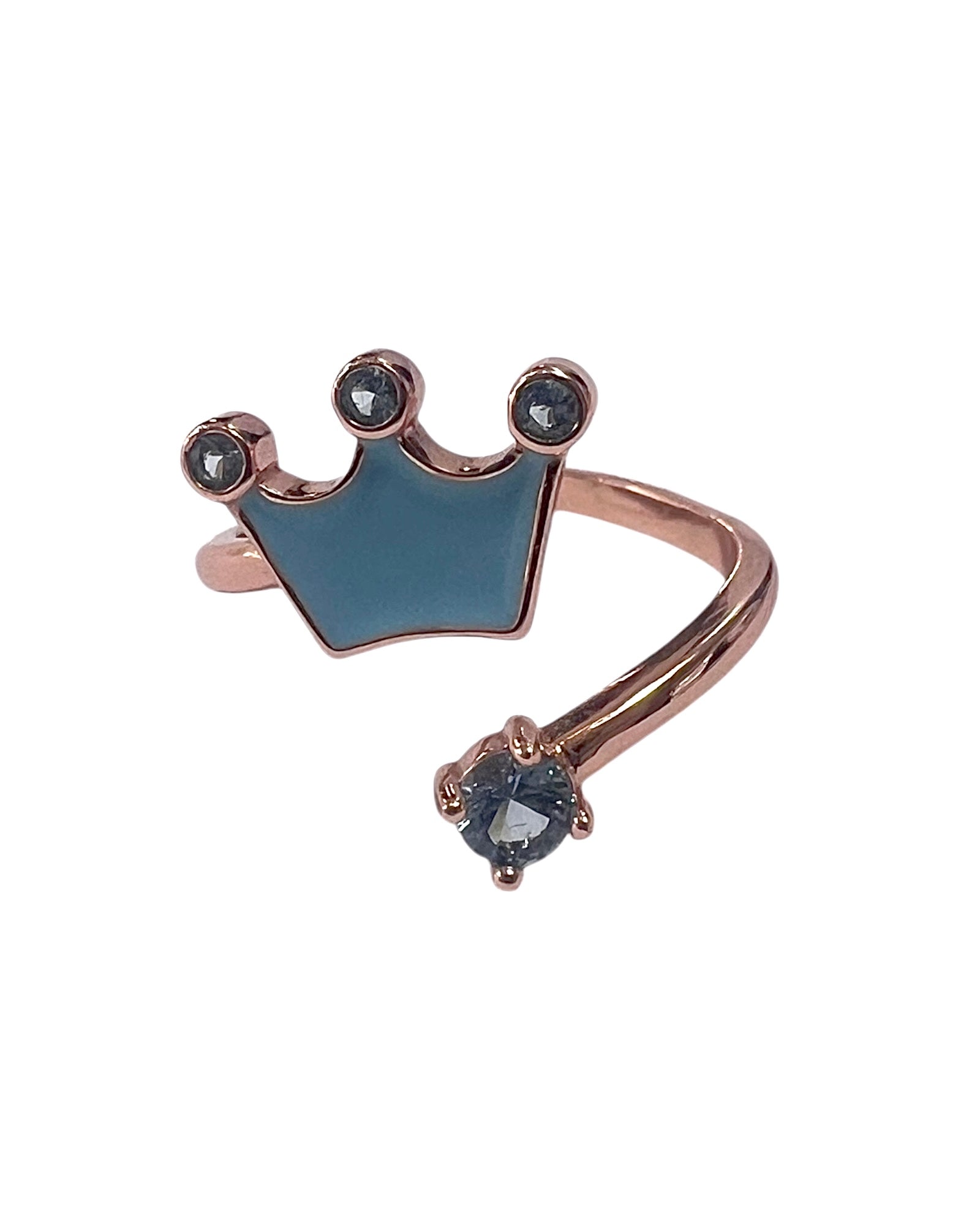 Anel Coroa Azul em Prata Rosa