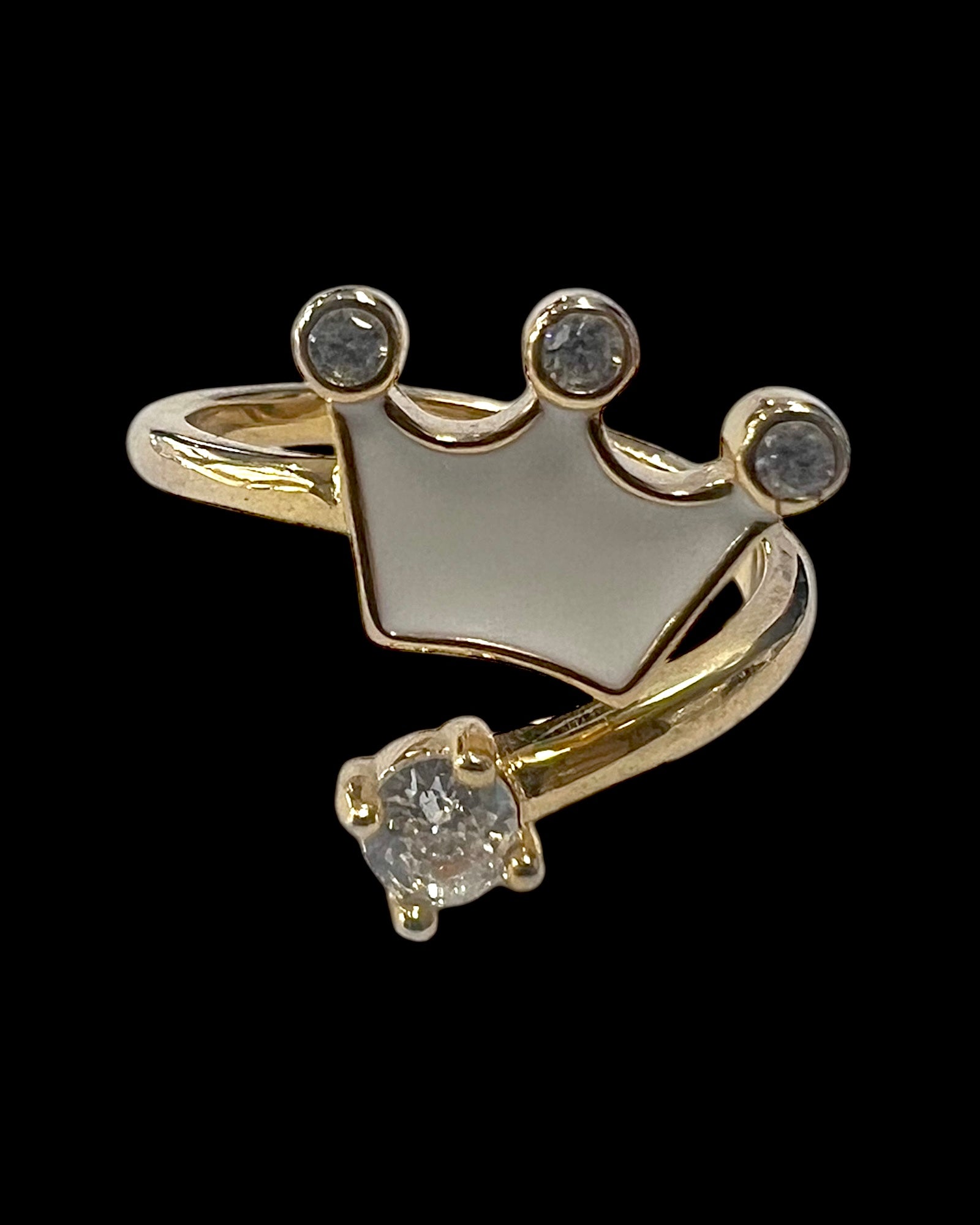 White Crown Ring in Gold Plated Silver