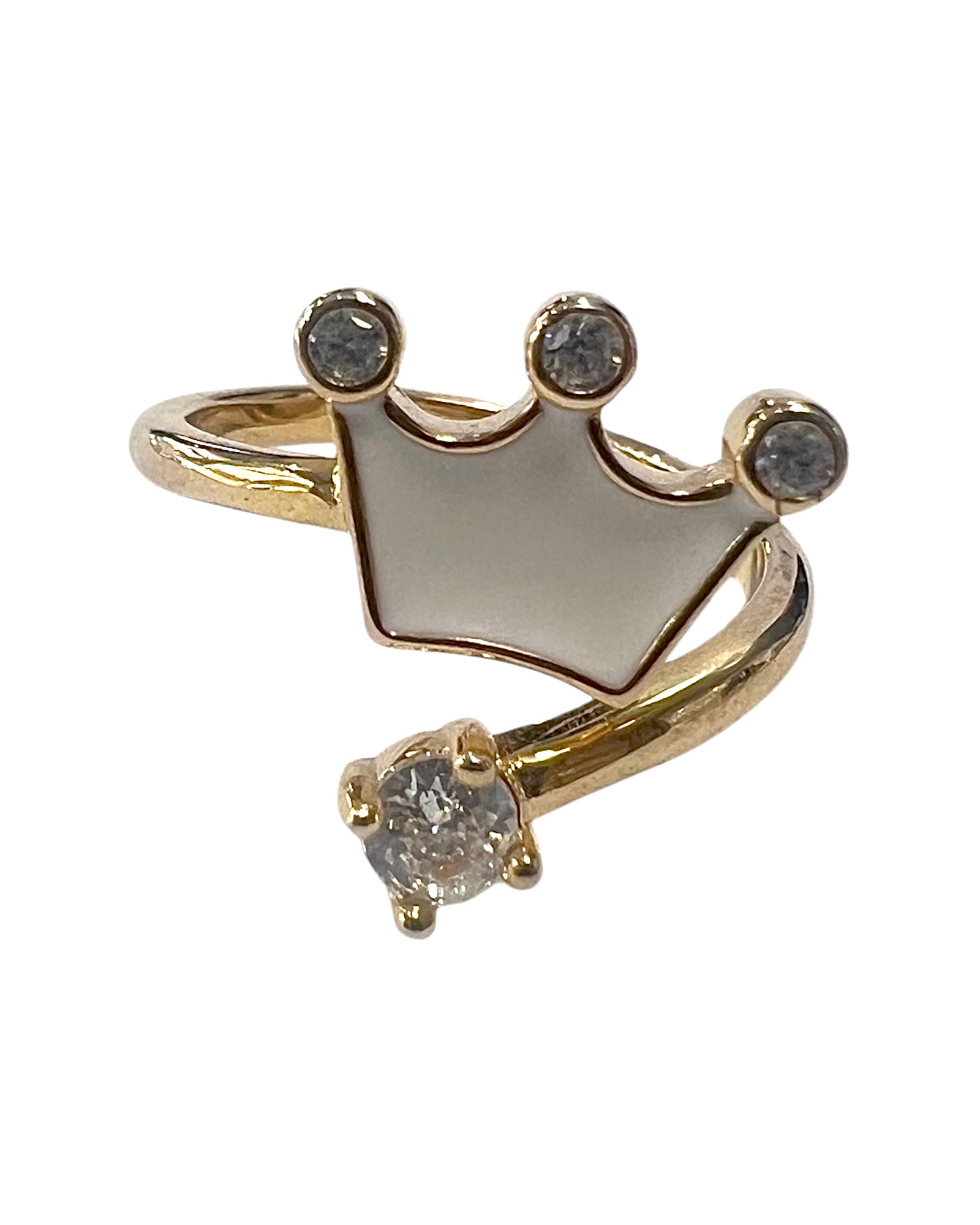 White Crown Ring in Gold Plated Silver
