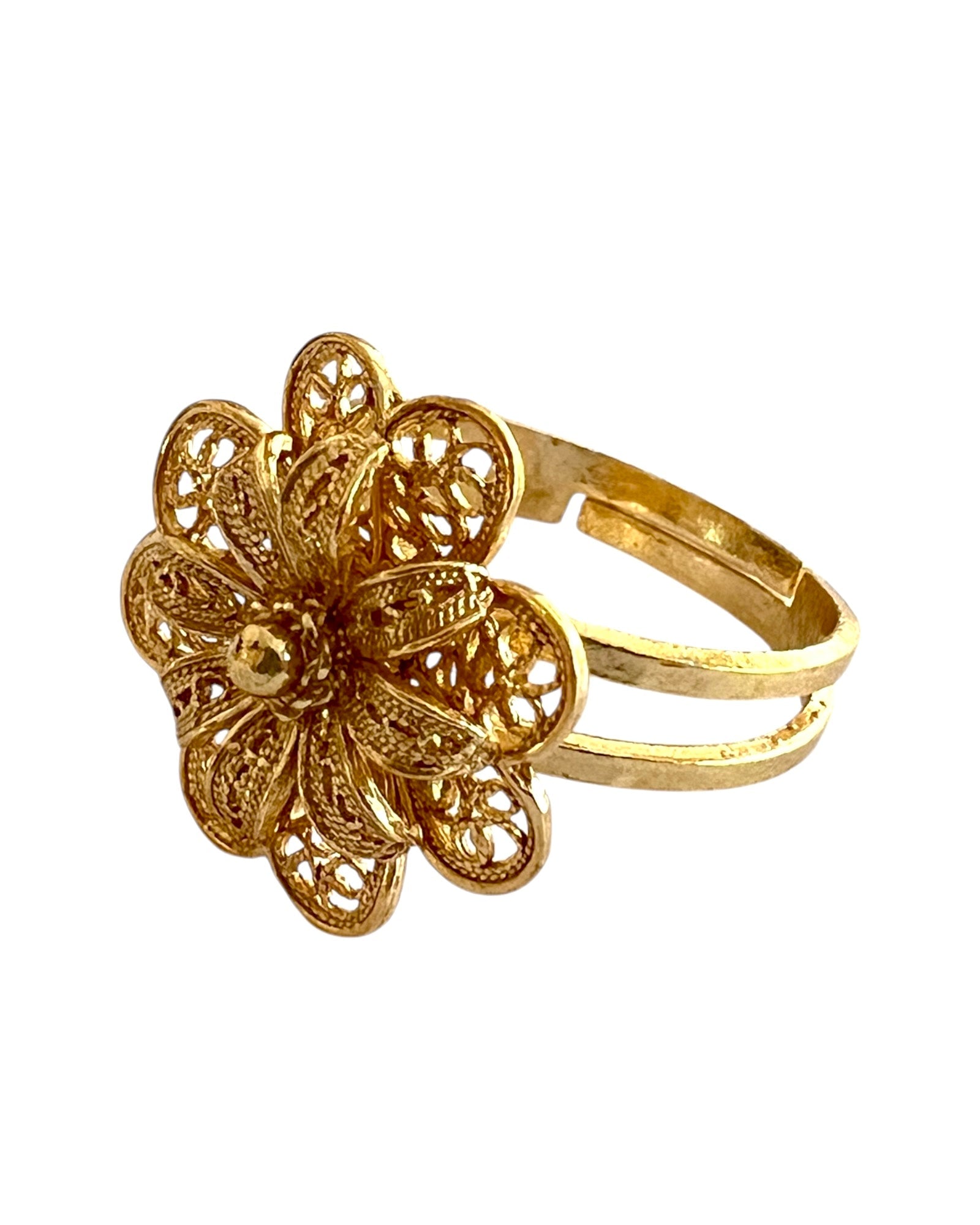 Filigree Flower Ring in Gold Plated Silver