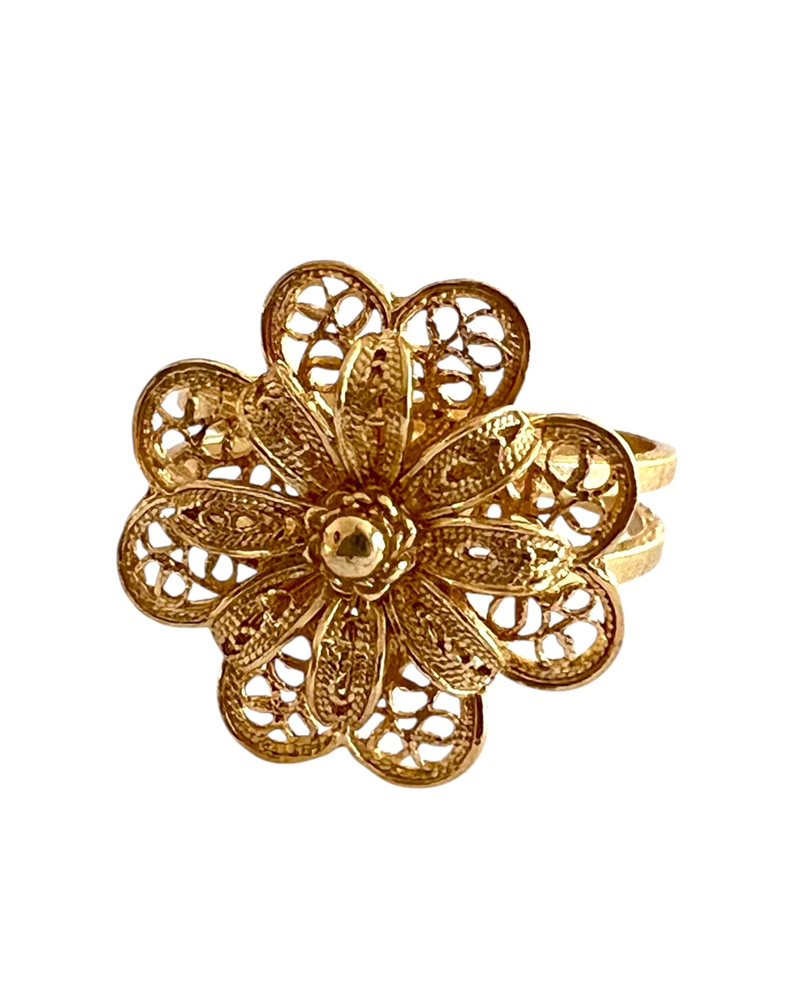 Filigree Flower Ring in Gold Plated Silver