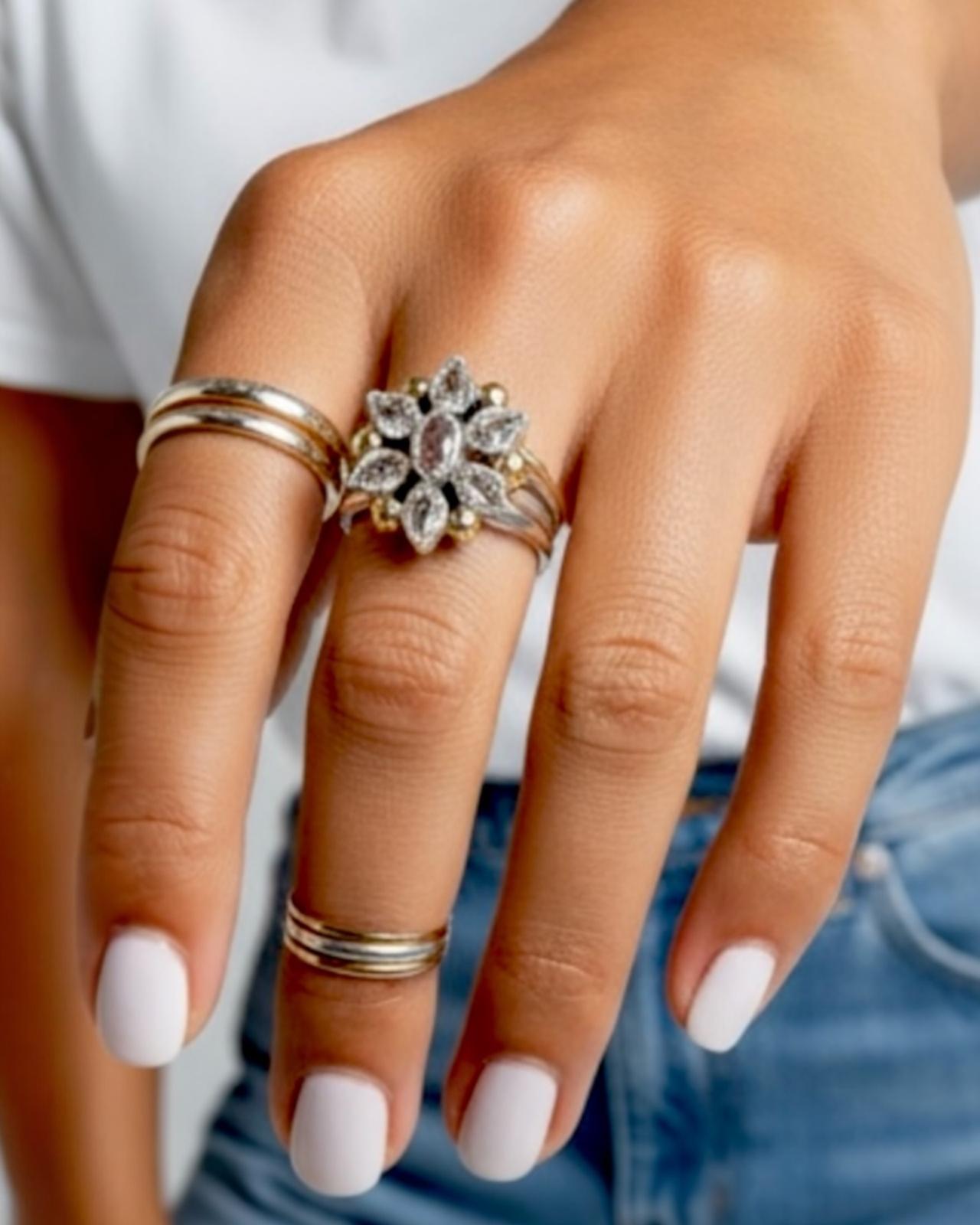Flower Ring in Silver and Gold