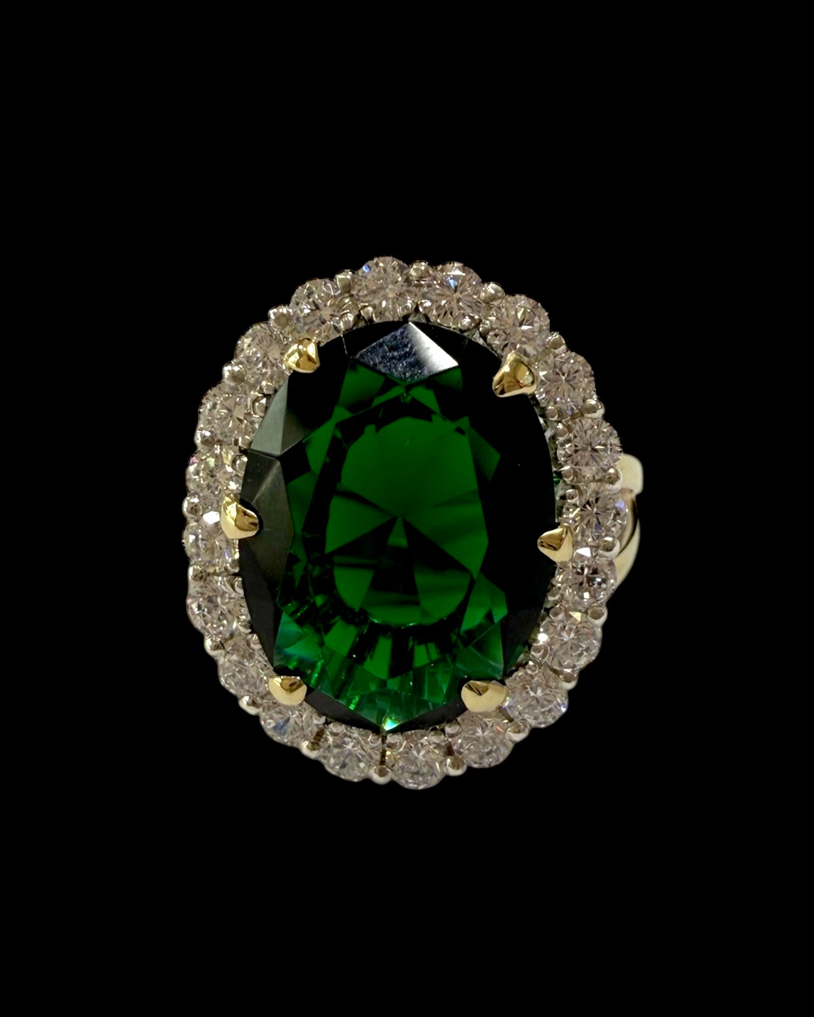 Anel Lady Di Verde em Prata e Ouro