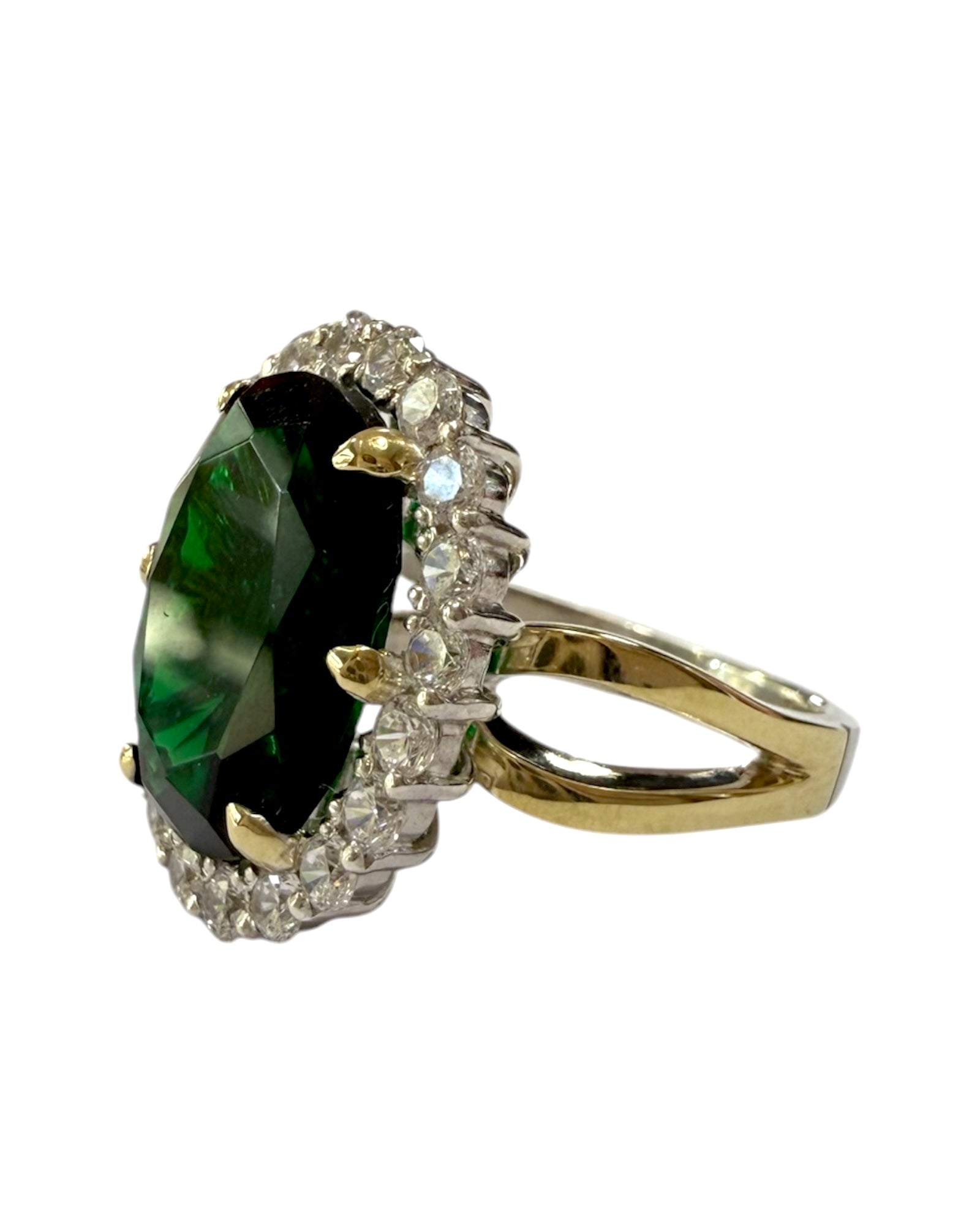 Anel Lady Di Verde em Prata e Ouro