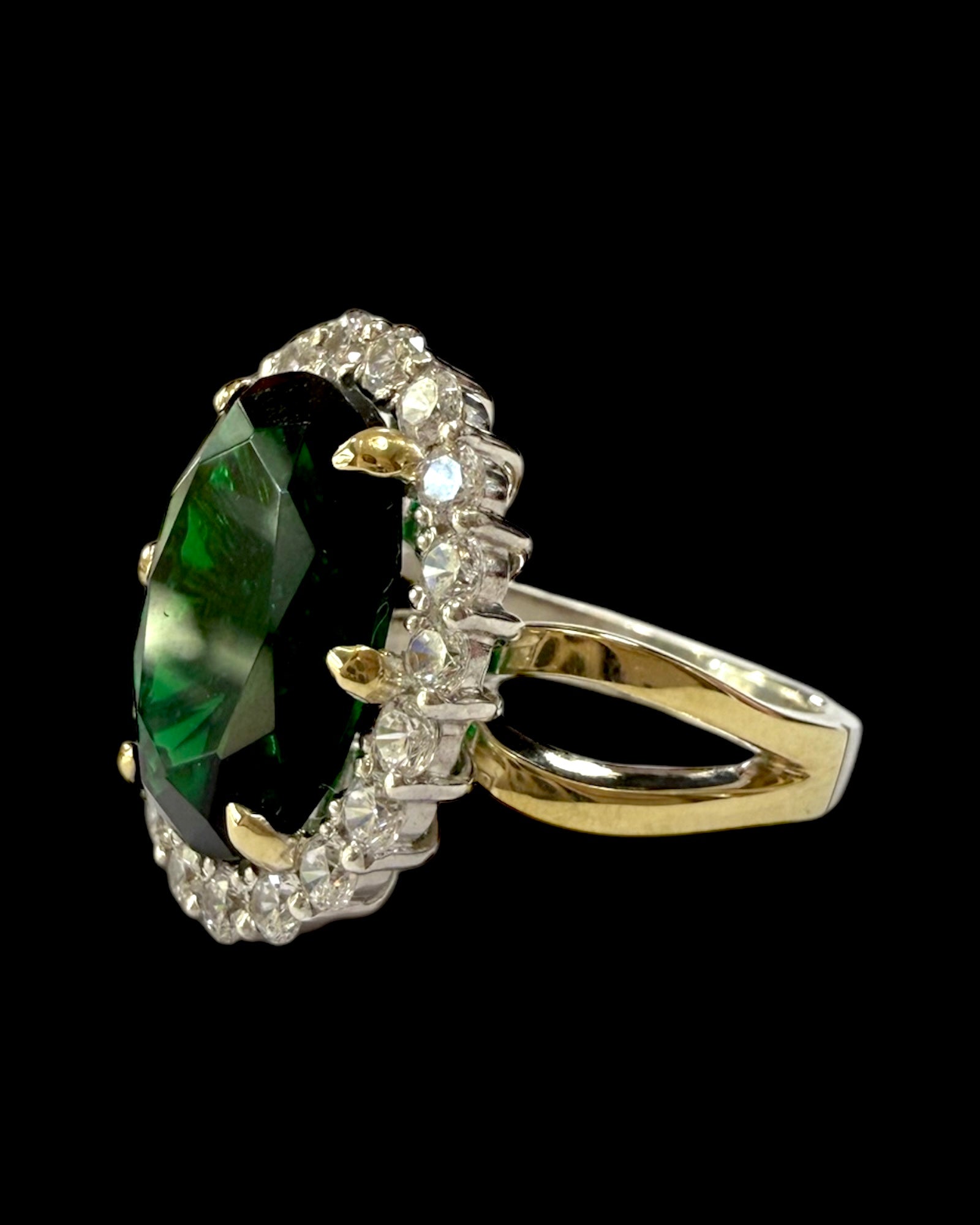 Anel Lady Di Verde em Prata e Ouro
