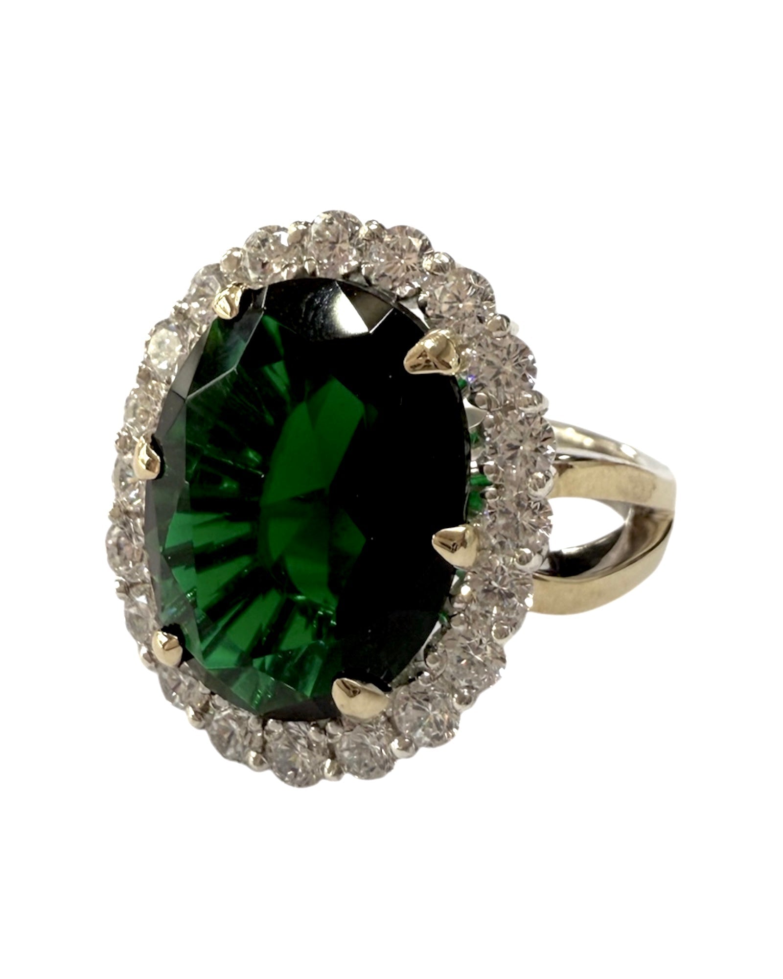 Anel Lady Di Verde em Prata e Ouro