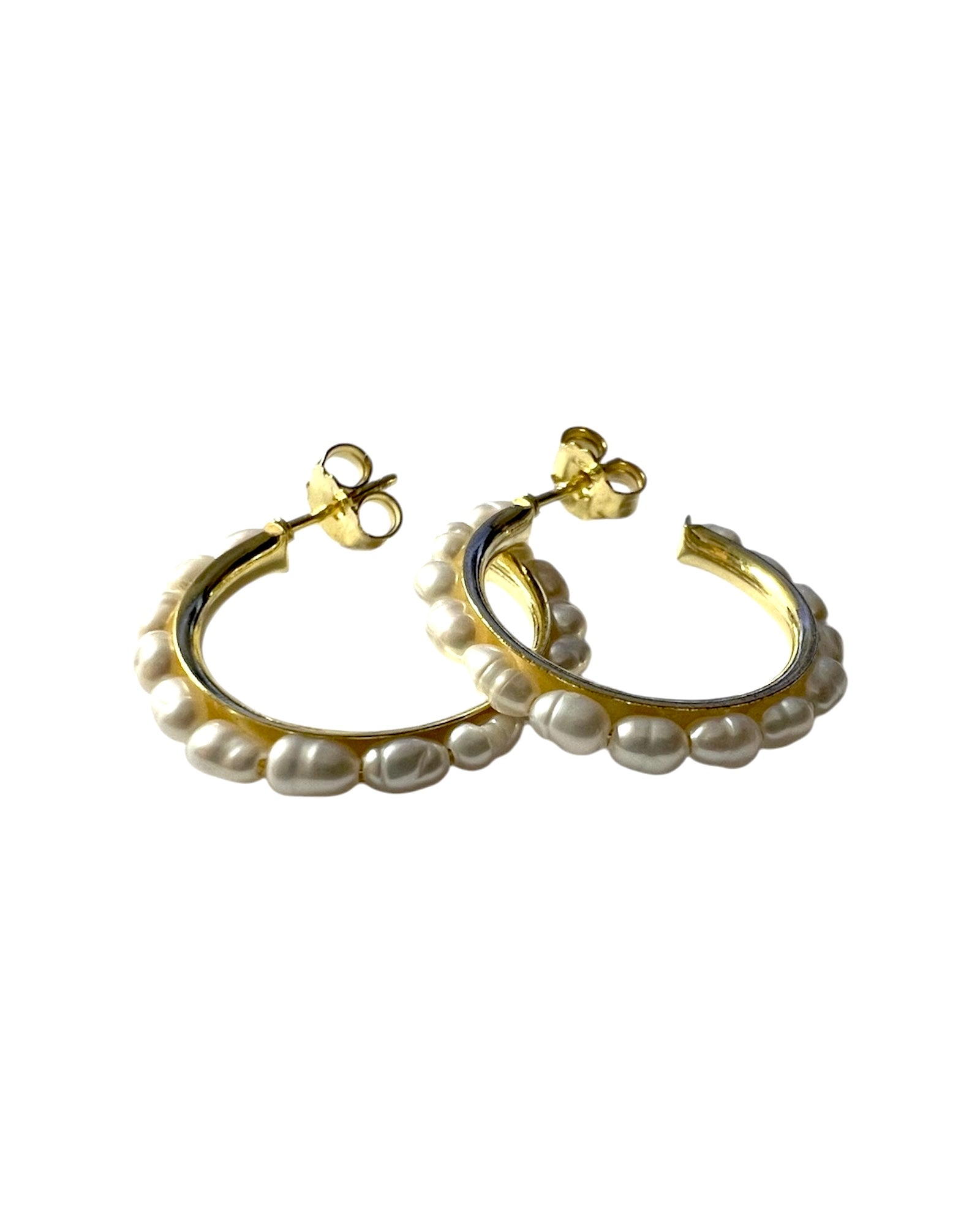 Pearl Hoop Earrings in Gold-Plated Silver