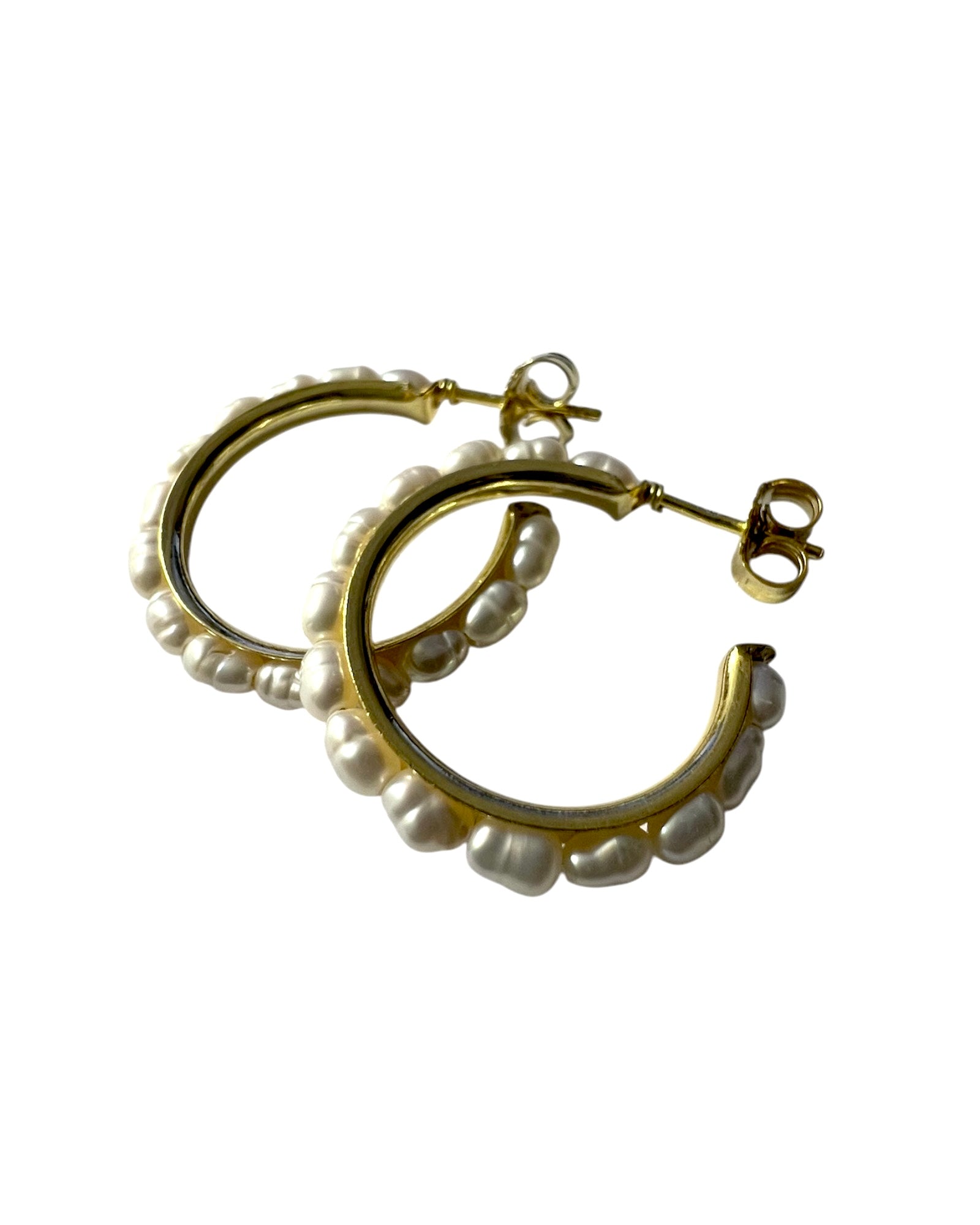 Pearl Hoop Earrings in Gold-Plated Silver