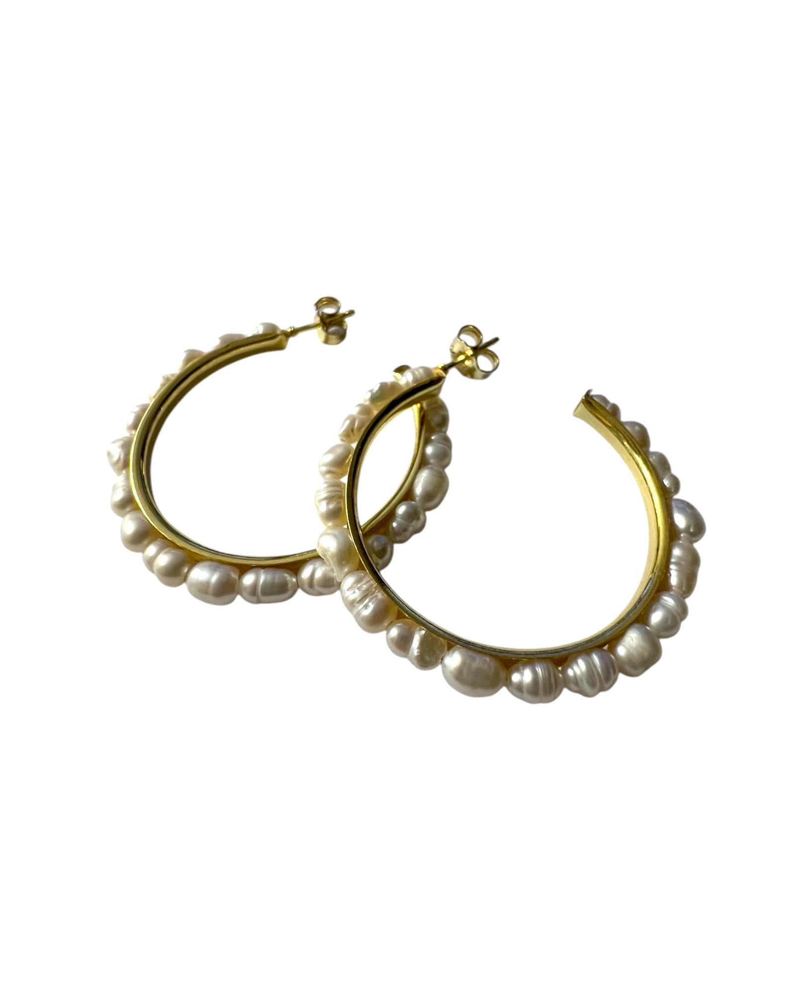Pearl Hoop Earrings in Gold-Plated Silver