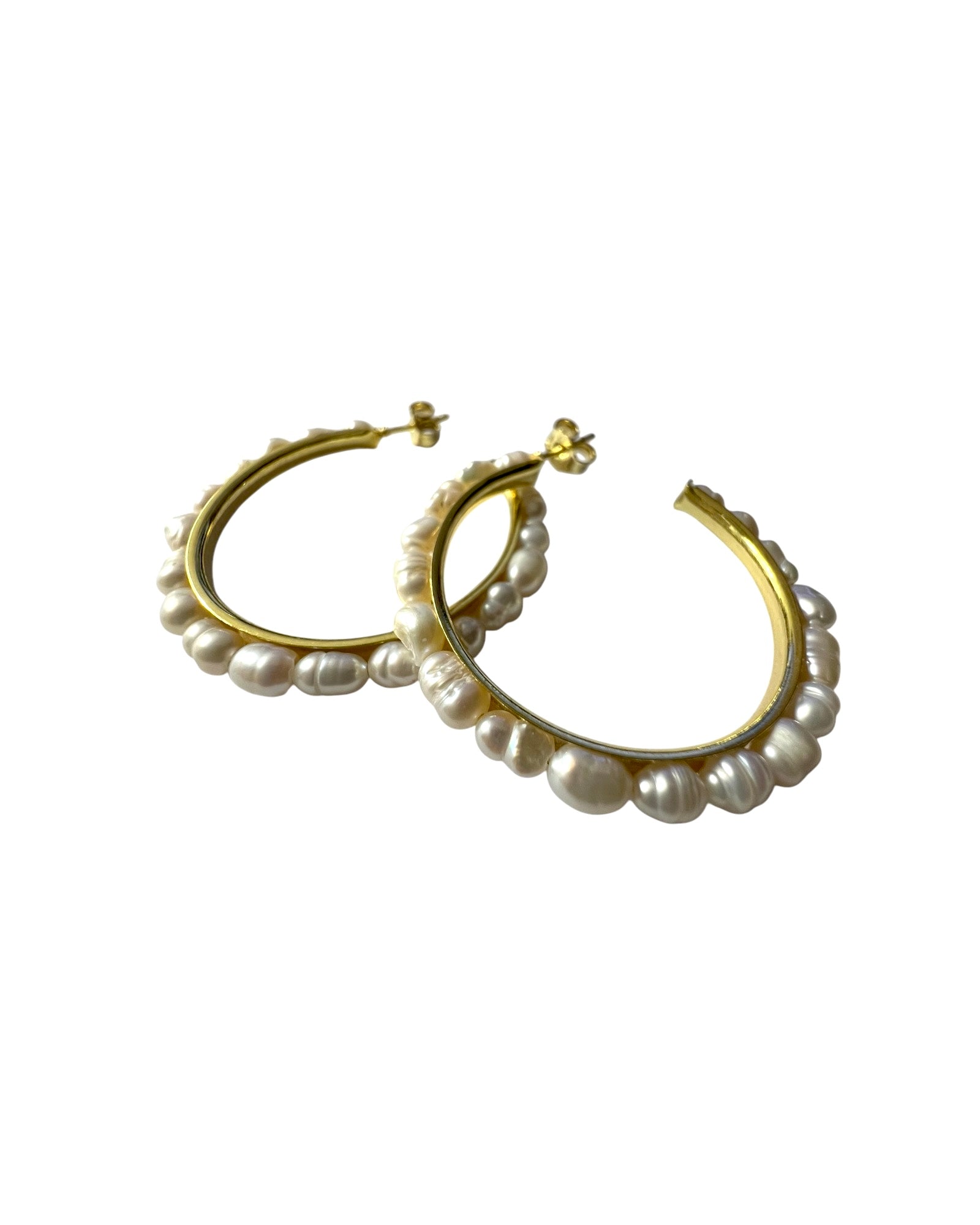 Pearl Hoop Earrings in Gold-Plated Silver