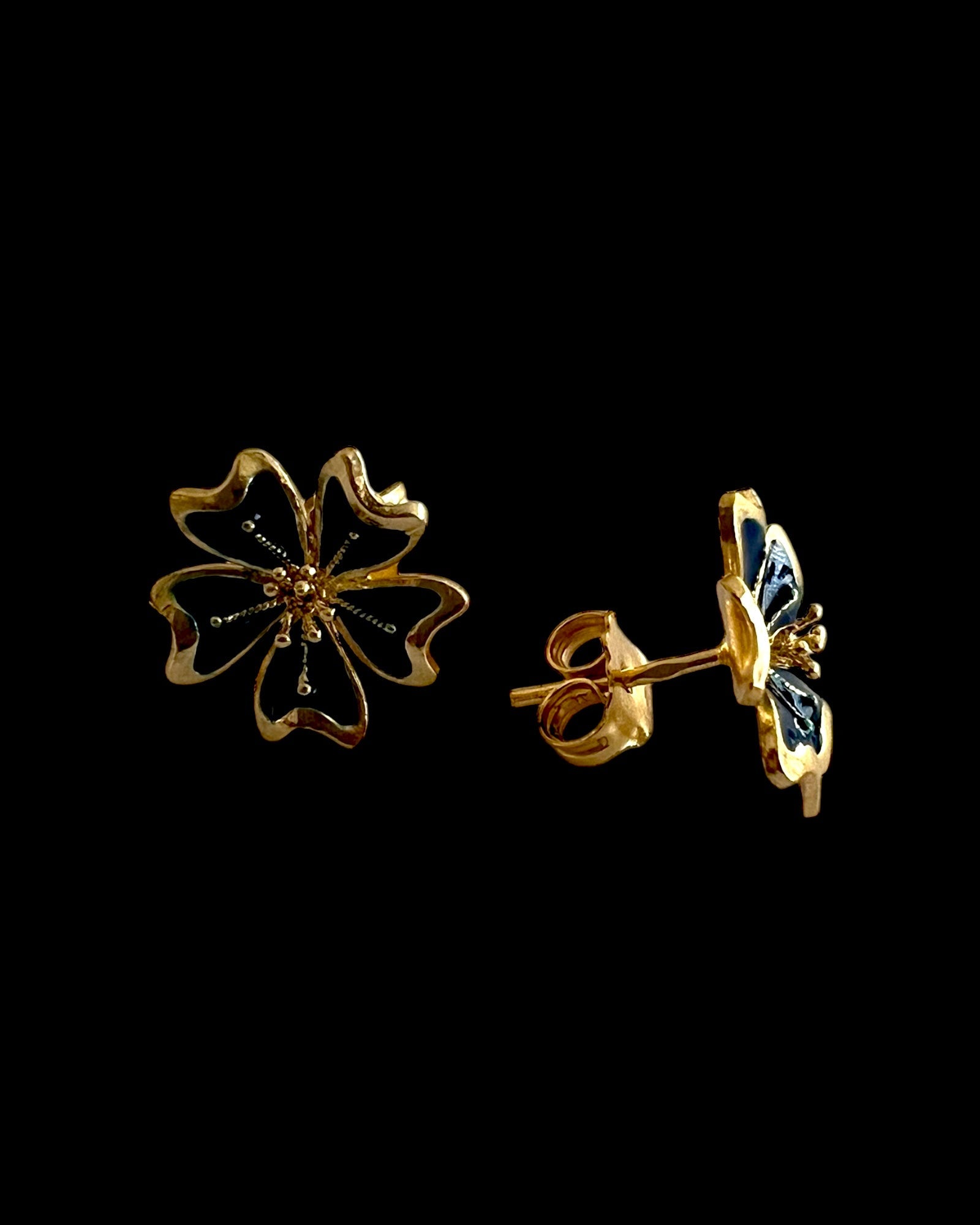 Blue Flower Earrings in Gold Plated Silver