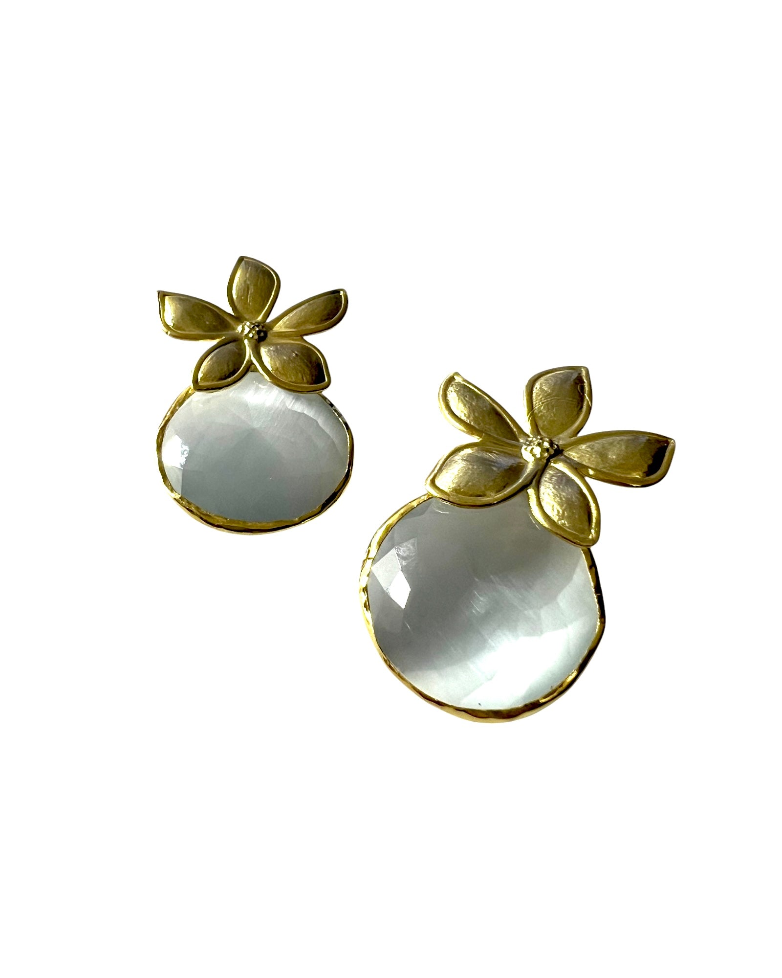 Flower Earrings with Stone in Gold Plated Silver
